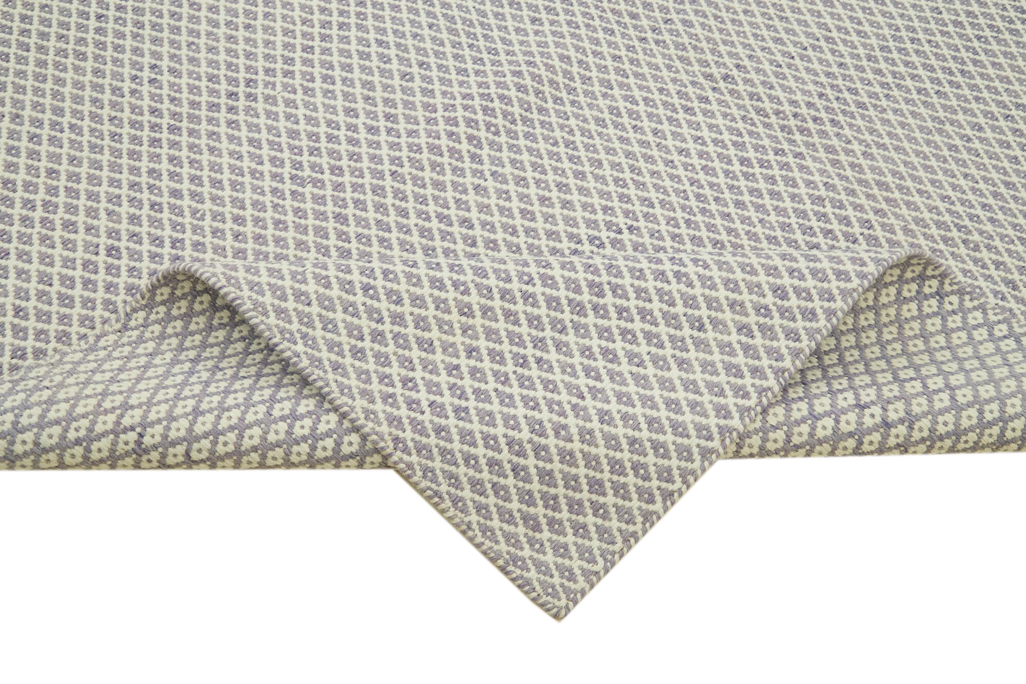 Handmade Wool Cotton Rug - Purple Geometric Area Rug 8x10, Vintage Handwoven Carpet