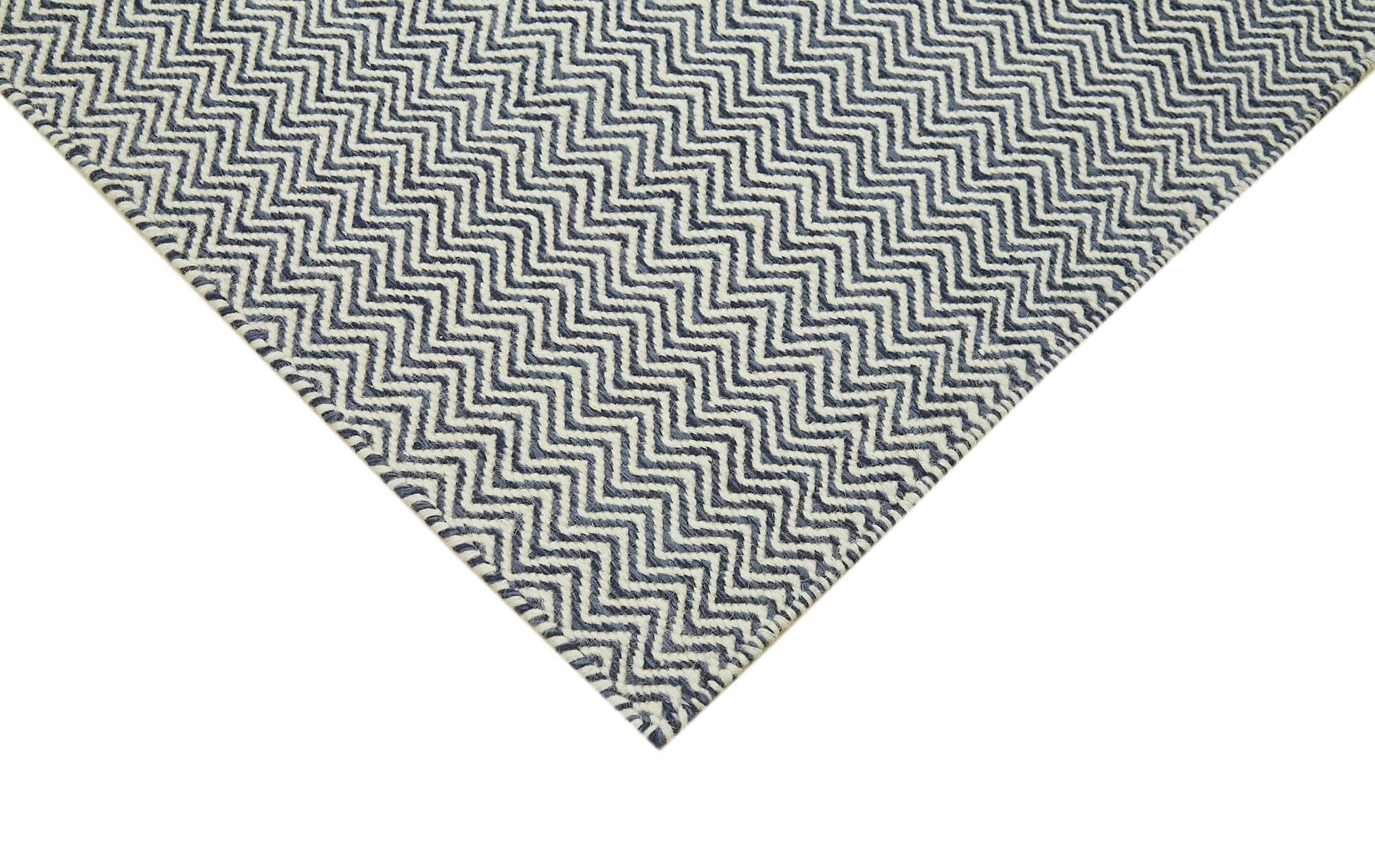 Handmade Wool Cotton Rug - Grey Geometric Area Rug 8'x10' Durable Blend