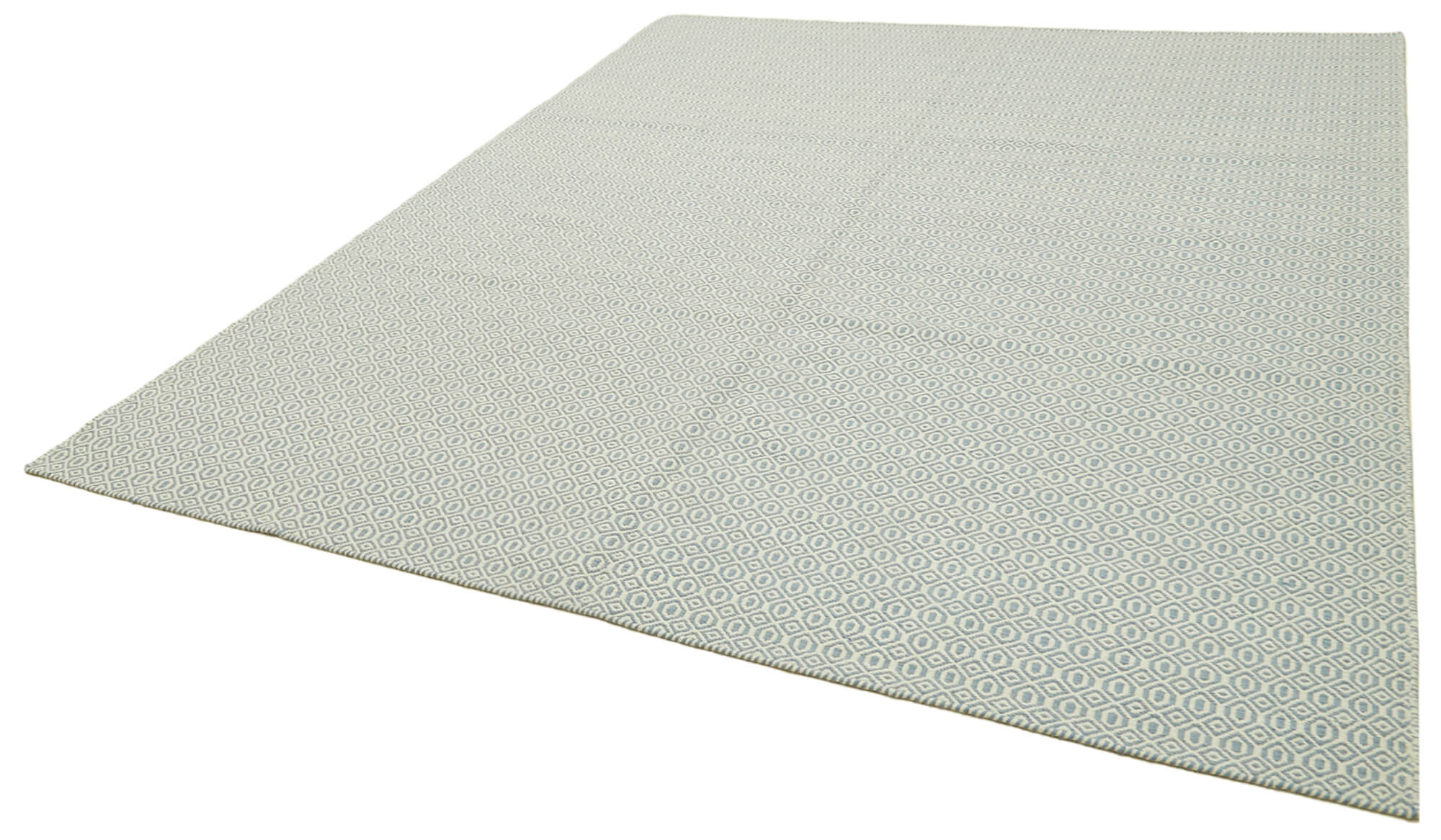 Handmade Wool Cotton Rug - Blue Geometric Area Rug 8x10 Foot Durable Carpet