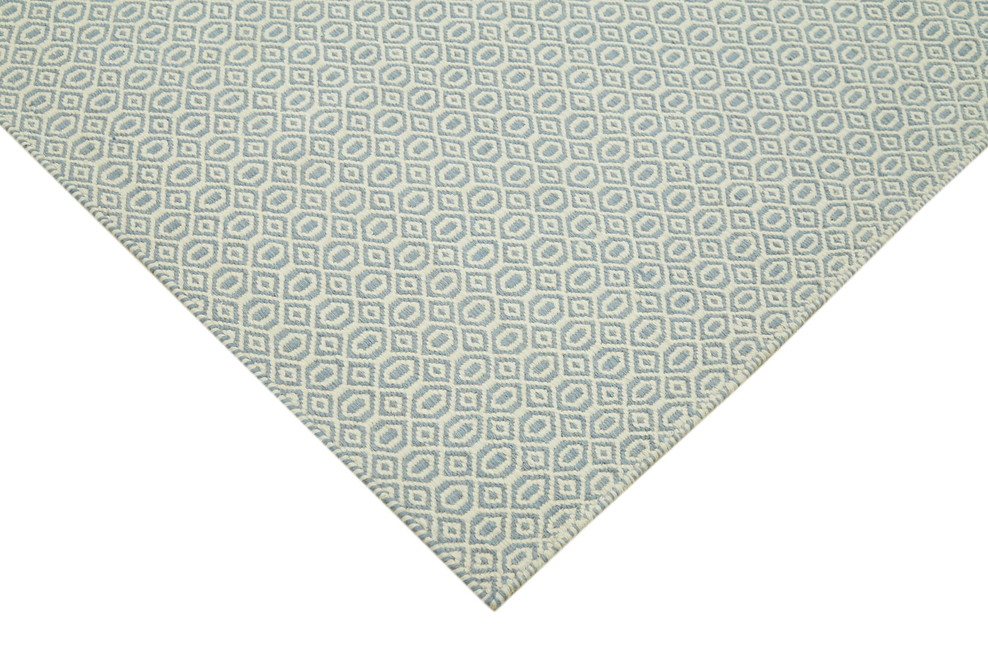 Handmade Wool Cotton Rug - Blue Geometric Area Rug 8x10 Foot Durable Carpet