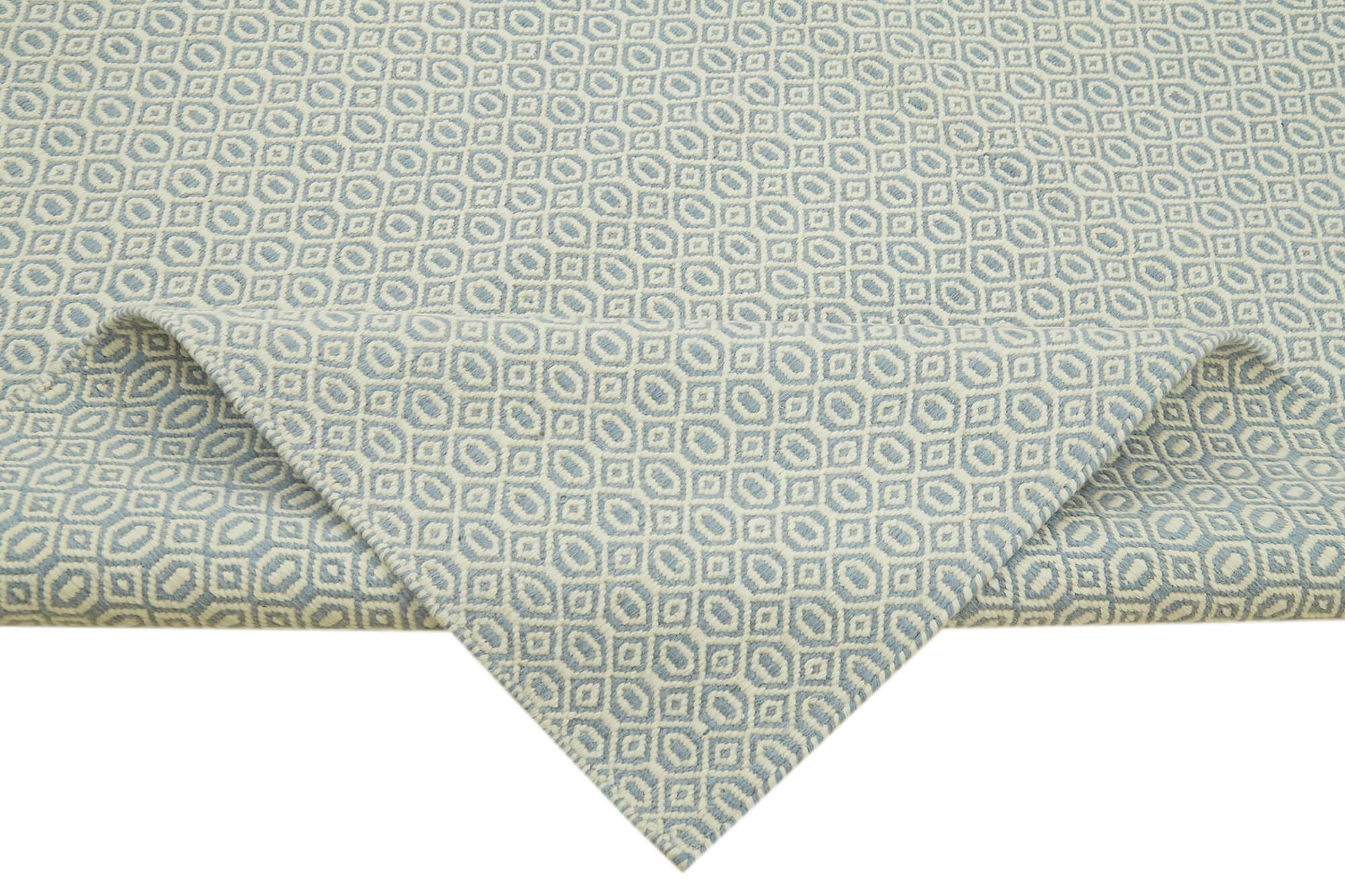 Handmade Wool Cotton Rug - Blue Geometric Area Rug 8x10 Foot Durable Carpet