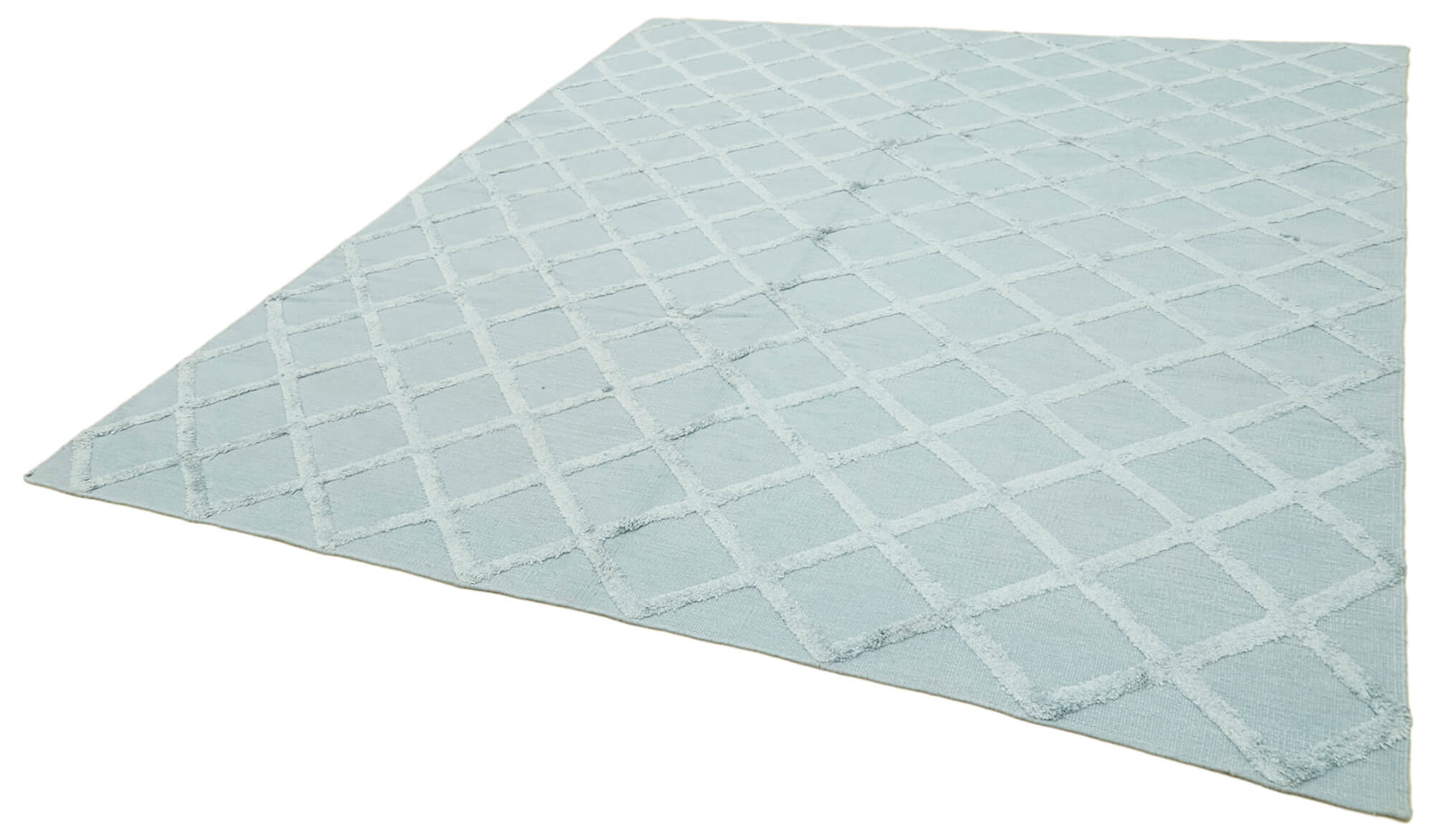 Handmade Wool Cotton Rug - Blue Geometric Area Rug | Vintage Handwoven Carpet 8x10