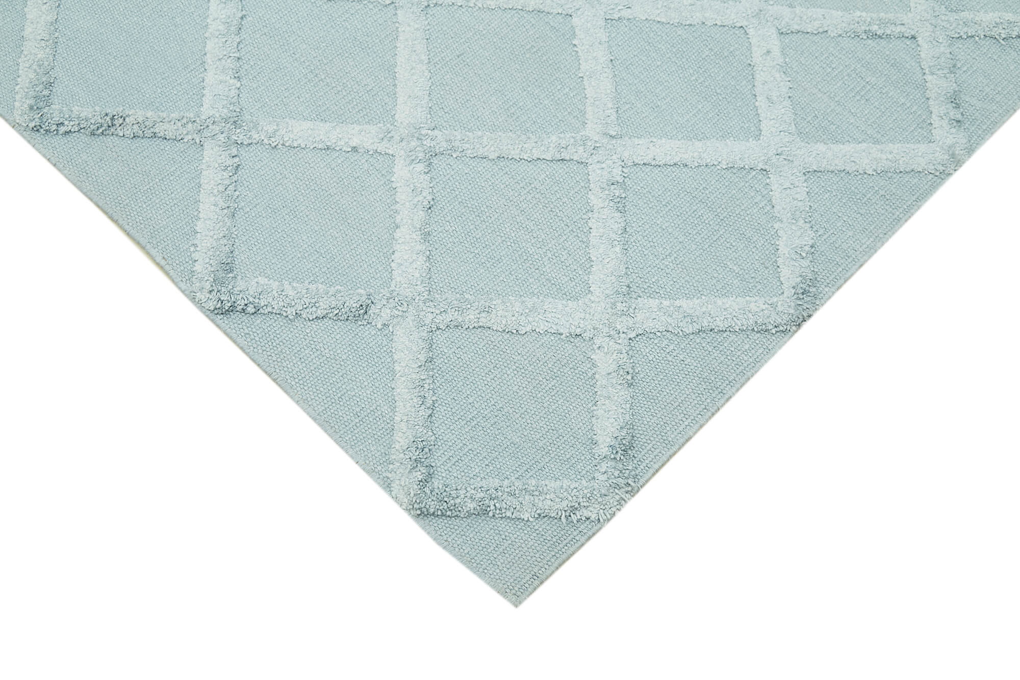 Handmade Wool Cotton Rug - Blue Geometric Area Rug | Vintage Handwoven Carpet 8x10