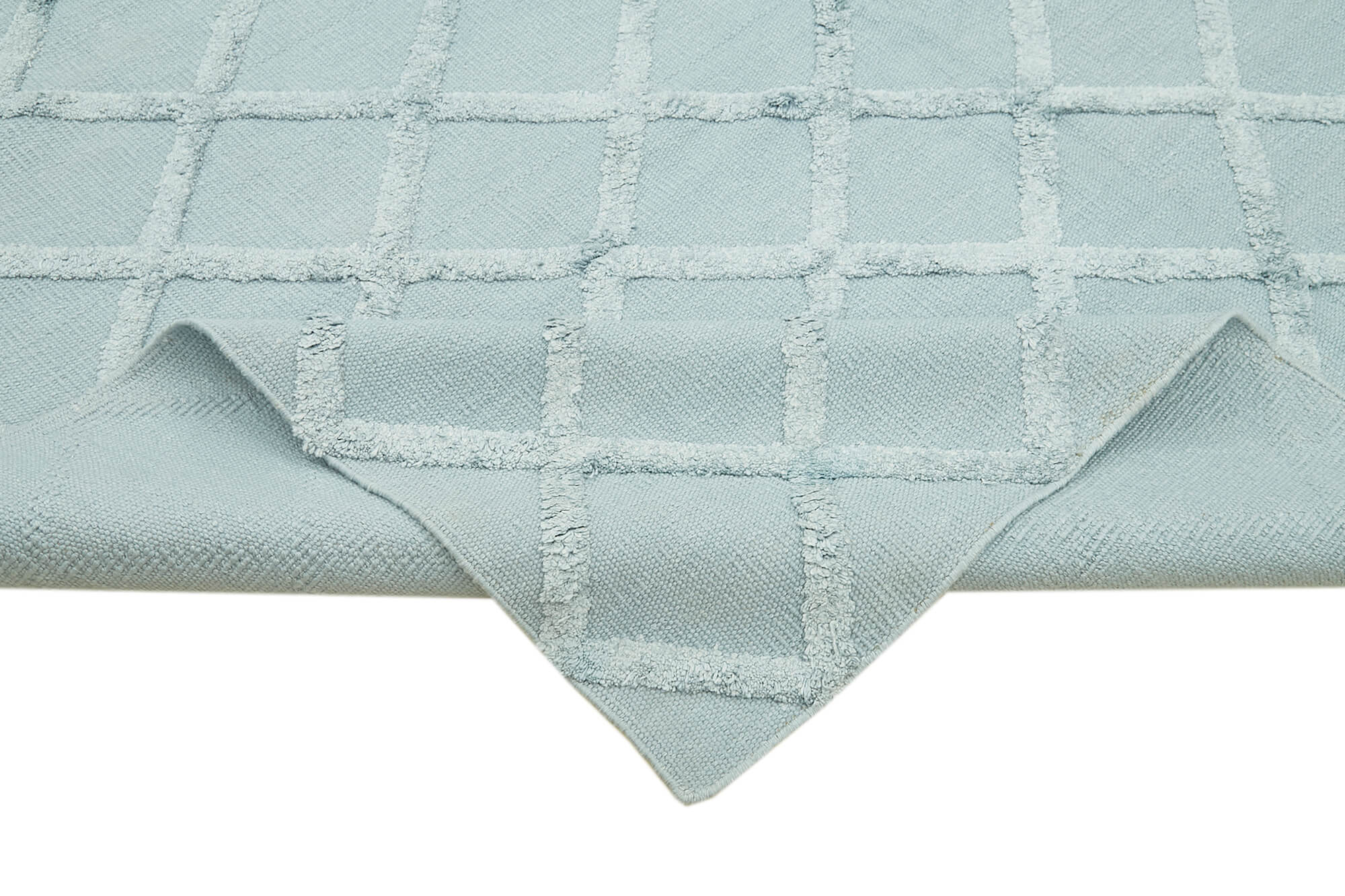 Handmade Wool Cotton Rug - Blue Geometric Area Rug | Vintage Handwoven Carpet 8x10