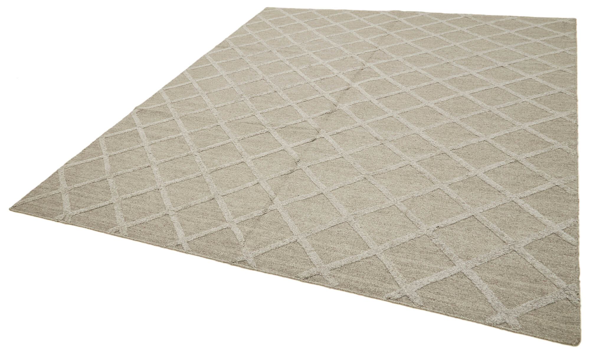 Handmade Wool Cotton Rug – Brown Geometric Area Rug | Durable Soft Texture Carpet 7'1''x9'1''