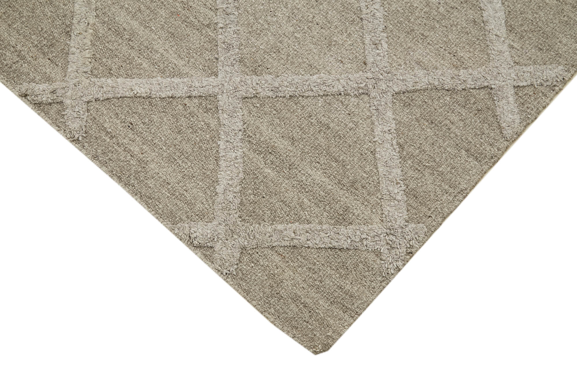 Handmade Wool Cotton Rug – Brown Geometric Area Rug | Durable Soft Texture Carpet 7'1''x9'1''