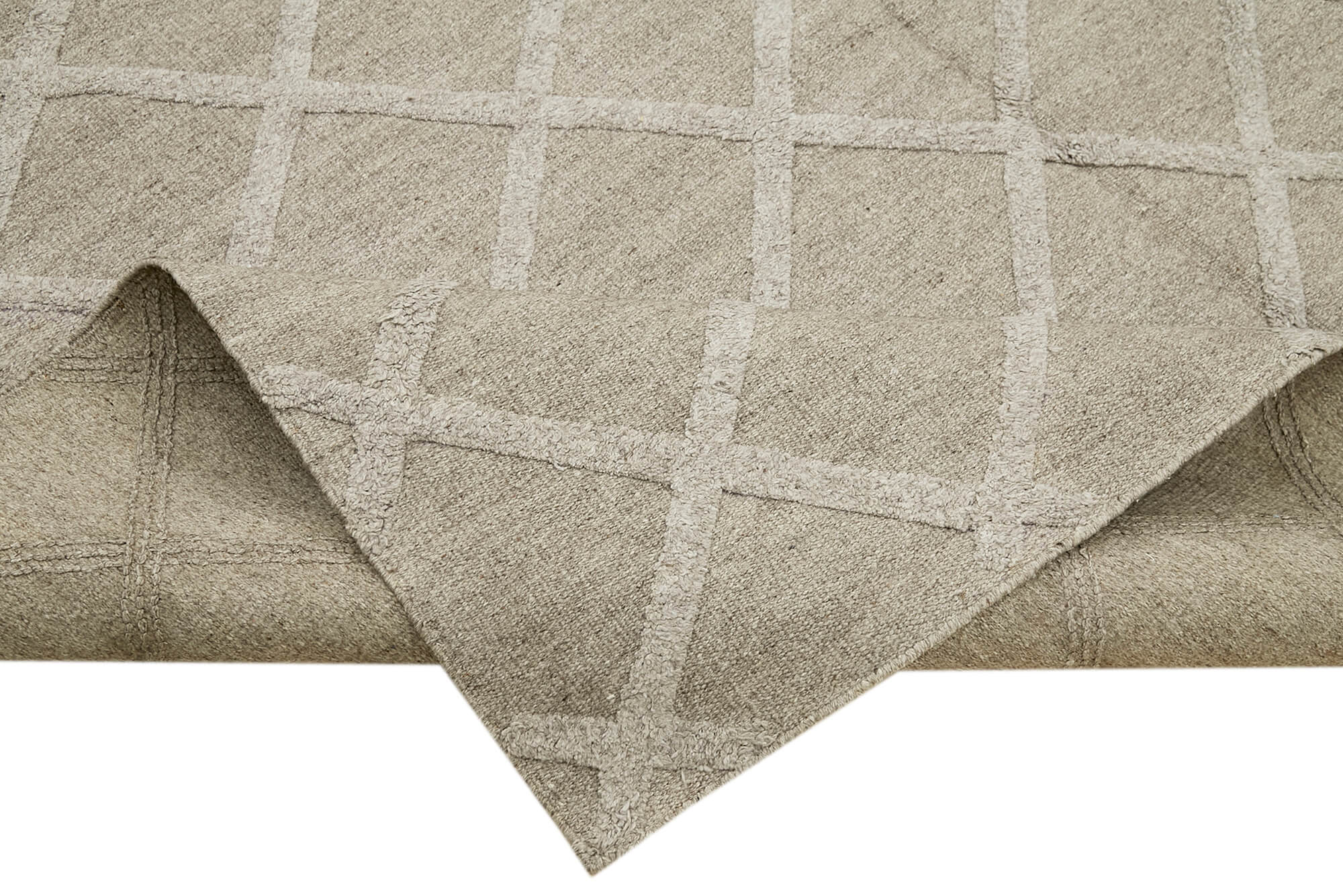 Handmade Wool Cotton Rug – Brown Geometric Area Rug | Durable Soft Texture Carpet 7'1''x9'1''