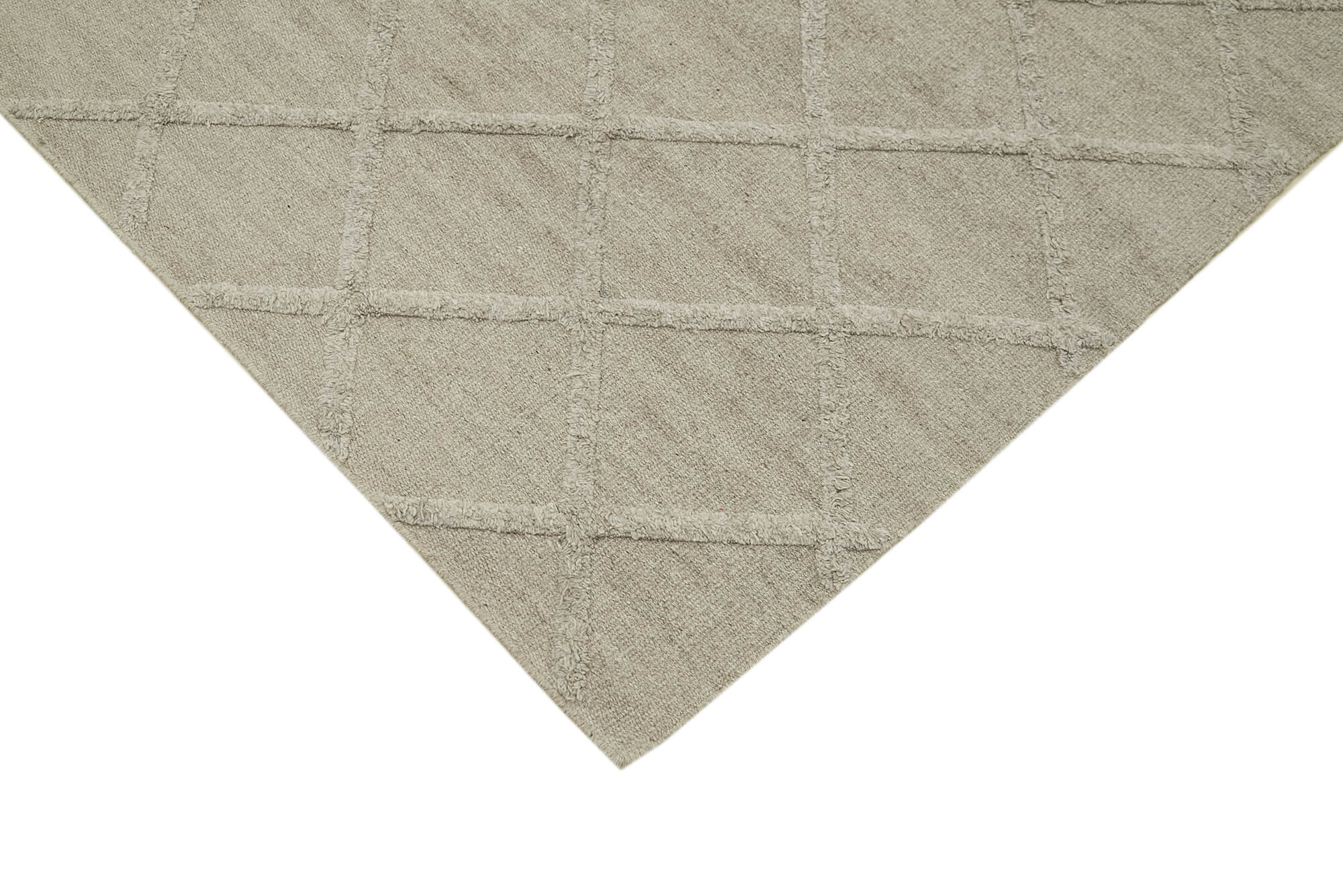 Handmade Wool Cotton Rug - 8x10 Brown Geometric Area Rug With Soft Wool Texture