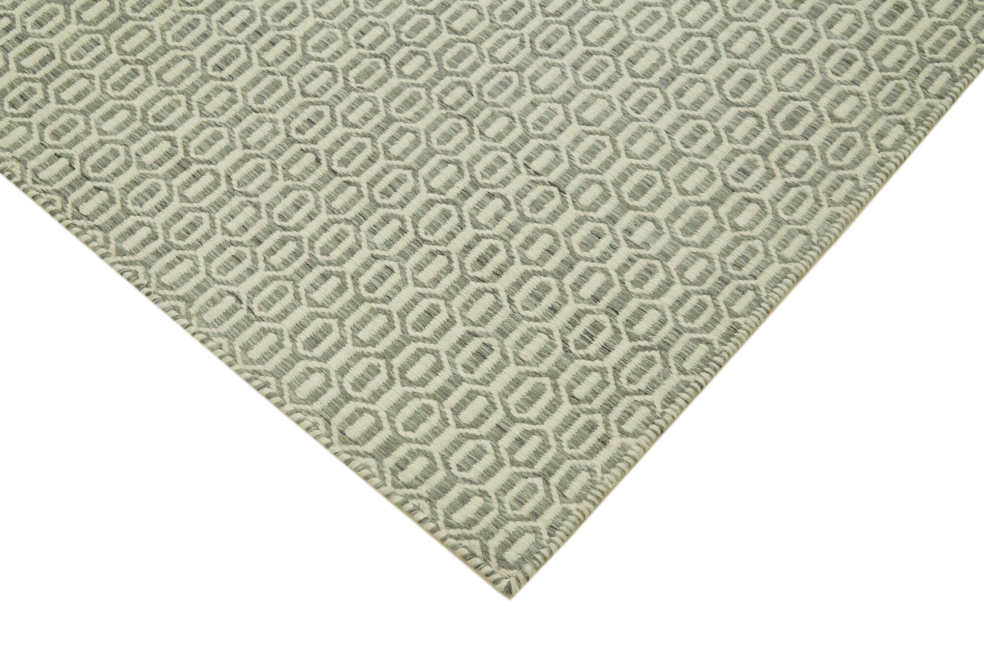 Handmade Wool Cotton Rug - Grey Geometric Area Rug | Durable Cotton Blend, Soft Wool Texture