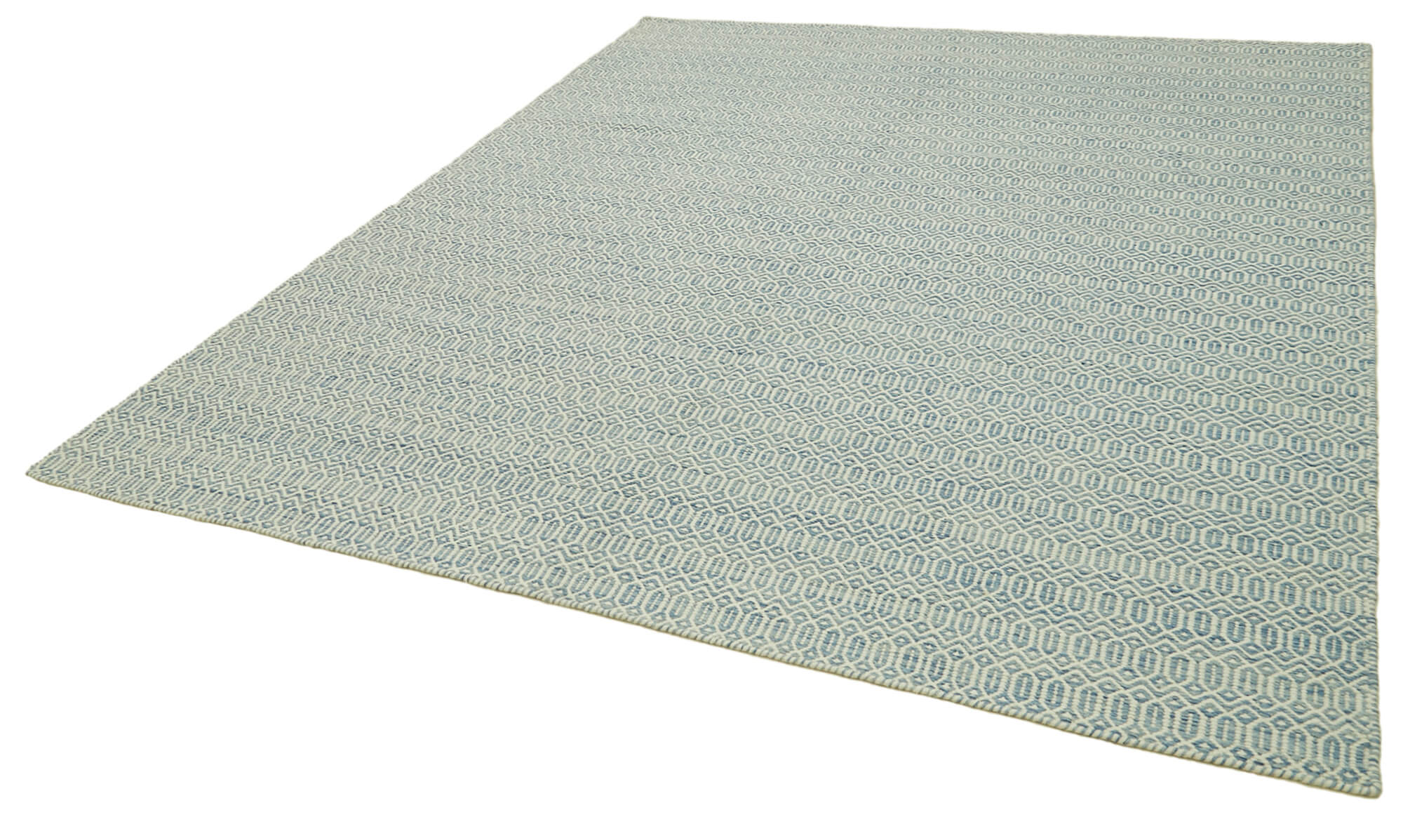 Handmade Wool Cotton Rug - Blue Geometric Area Rug 8x10, Artisan Crafted Durable Carpet
