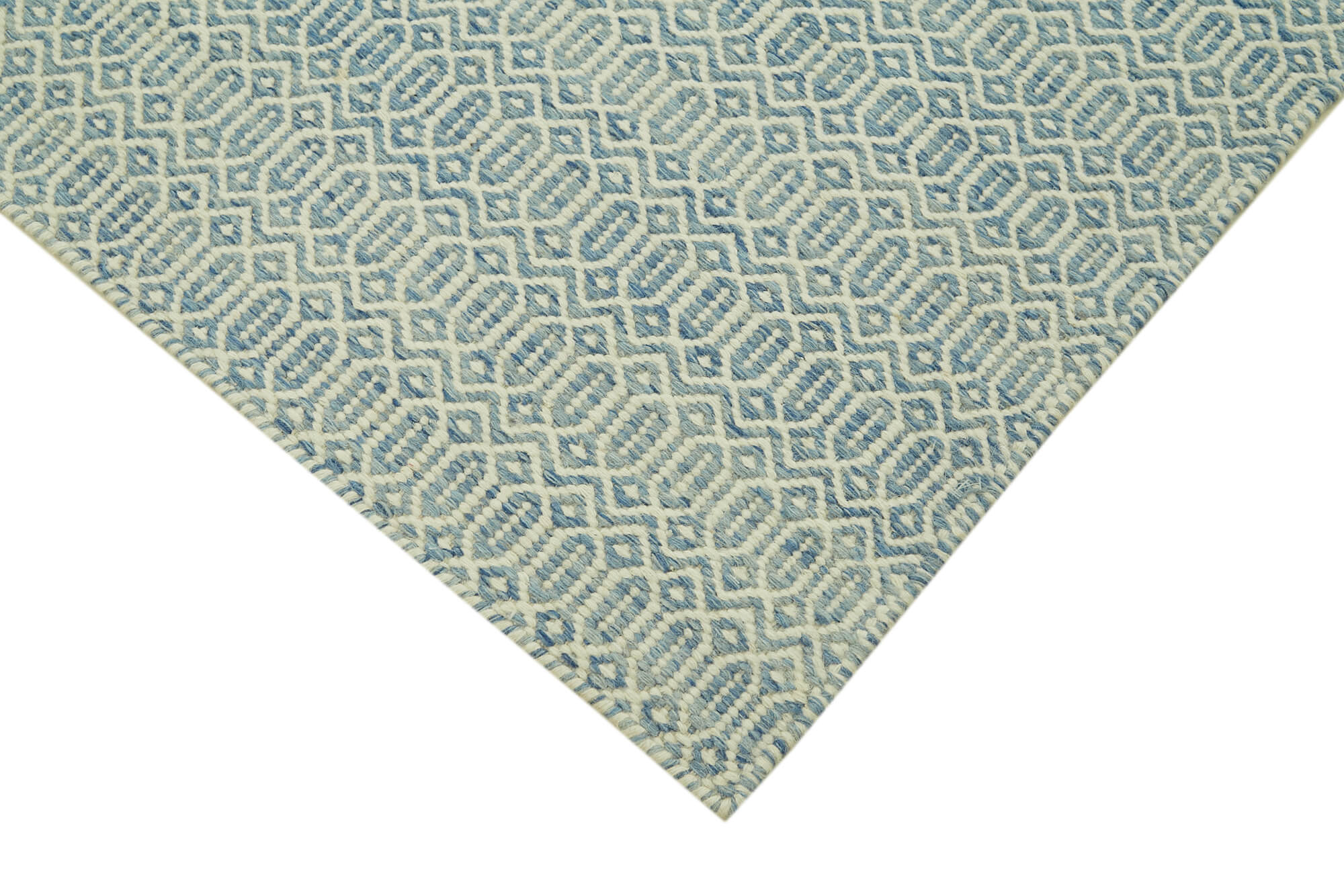 Handmade Wool Cotton Rug - Blue Geometric Area Rug 8x10, Artisan Crafted Durable Carpet