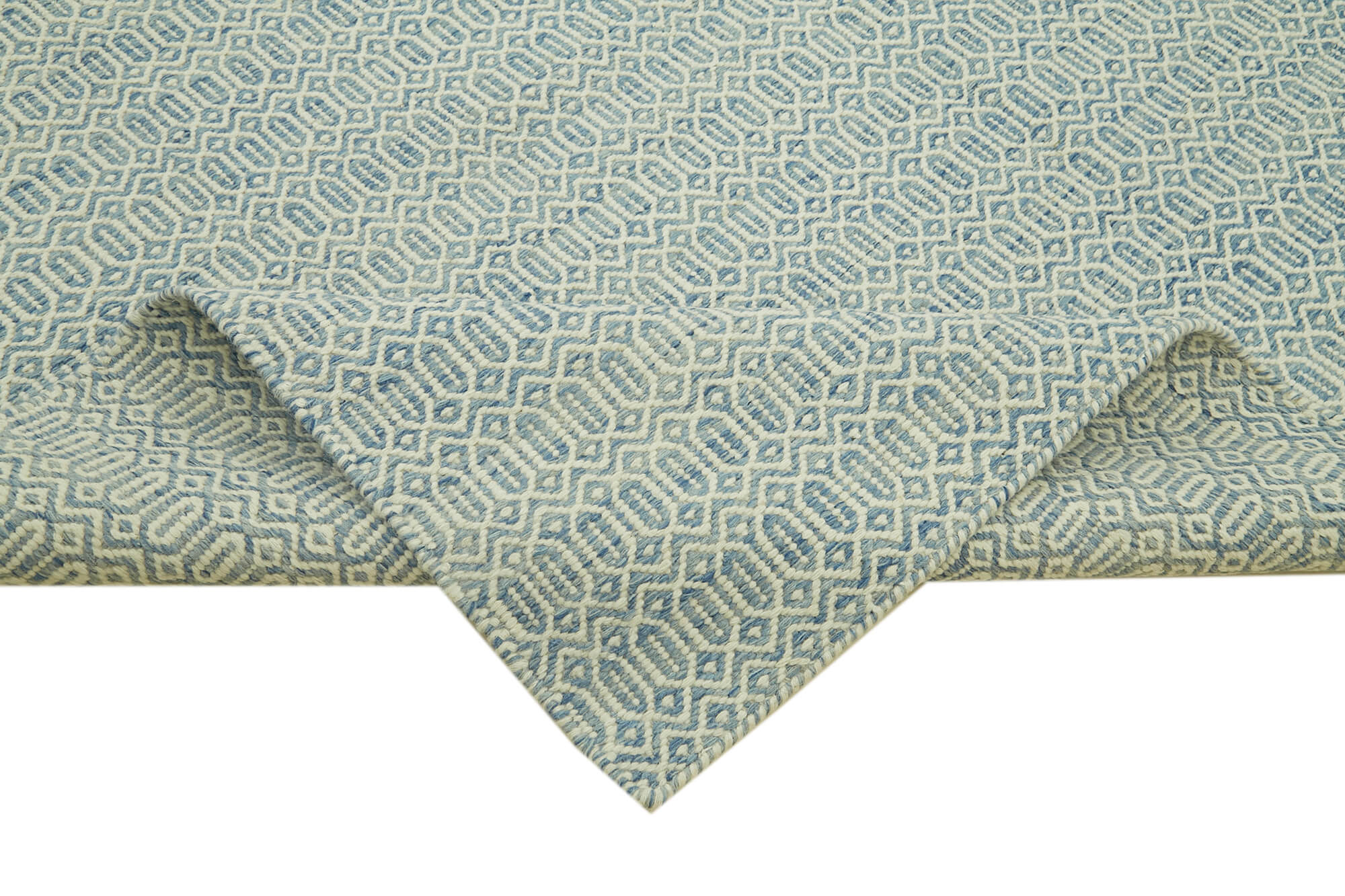 Handmade Wool Cotton Rug - Blue Geometric Area Rug 8x10, Artisan Crafted Durable Carpet