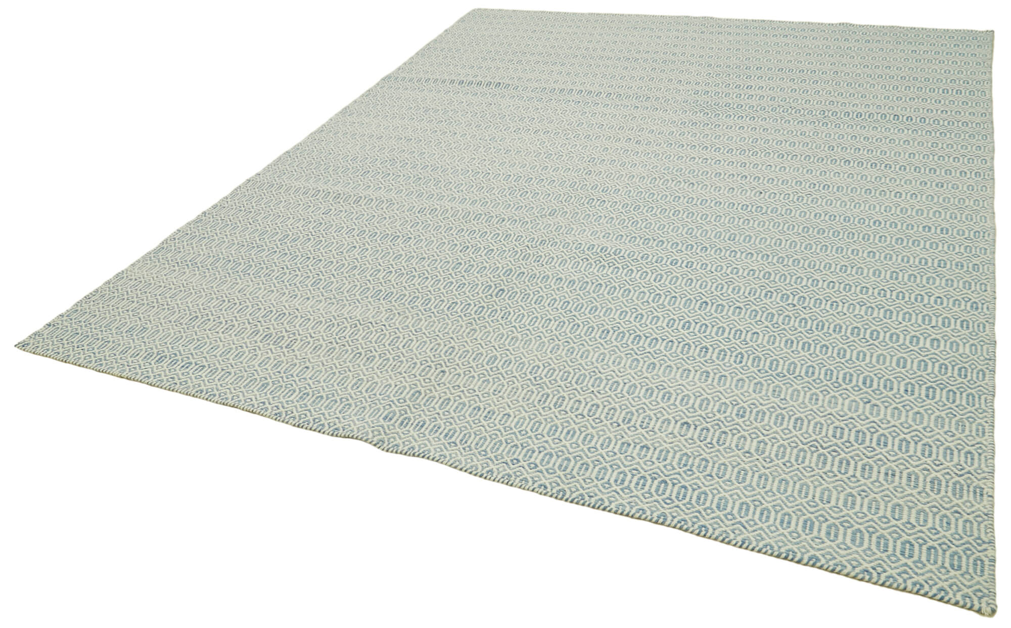Handmade Wool Cotton Rug – Blue Geometric Area Rug | Artisan Crafted, Durable Natural Fiber