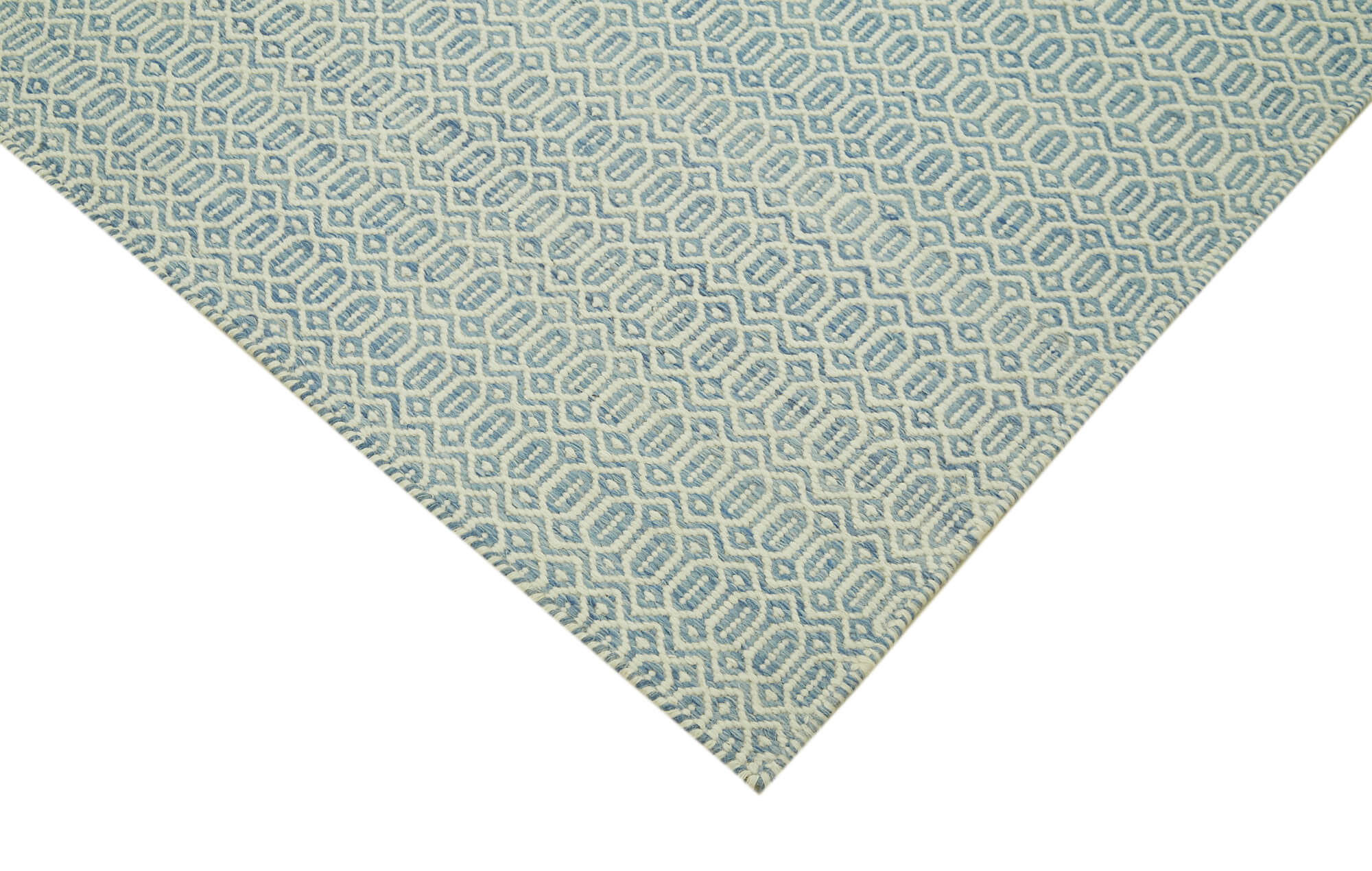 Handmade Wool Cotton Rug – Blue Geometric Area Rug | Artisan Crafted, Durable Natural Fiber