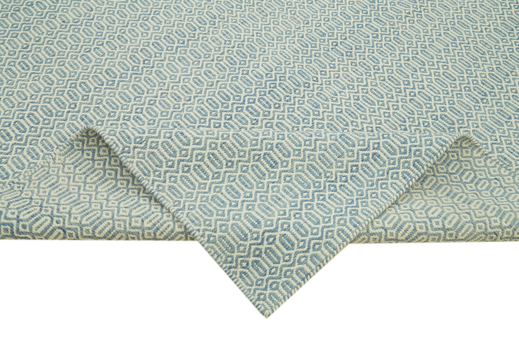 Handmade Wool Cotton Rug – Blue Geometric Area Rug | Artisan Crafted, Durable Natural Fiber