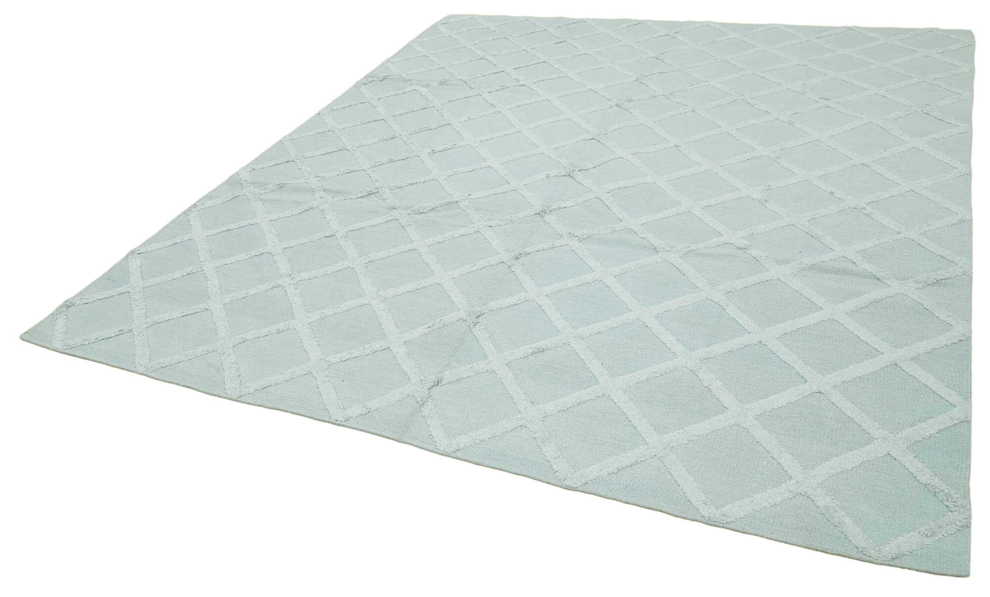 Handmade Wool Cotton Rug – Blue Geometric Area Rug | Durable Soft Natural Fiber Carpet 8'x10'
