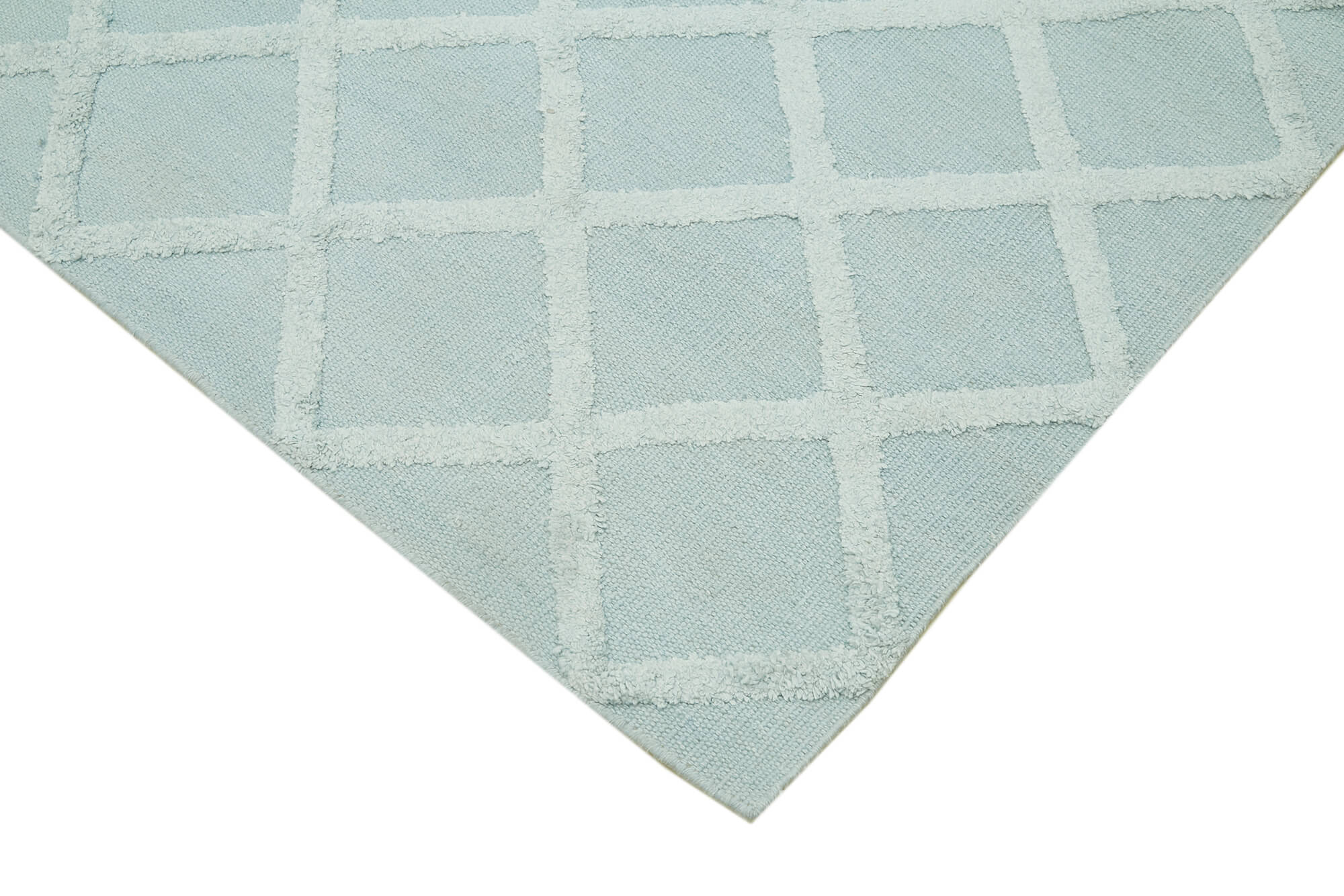 Handmade Wool Cotton Rug – Blue Geometric Area Rug | Durable Soft Natural Fiber Carpet 8'x10'