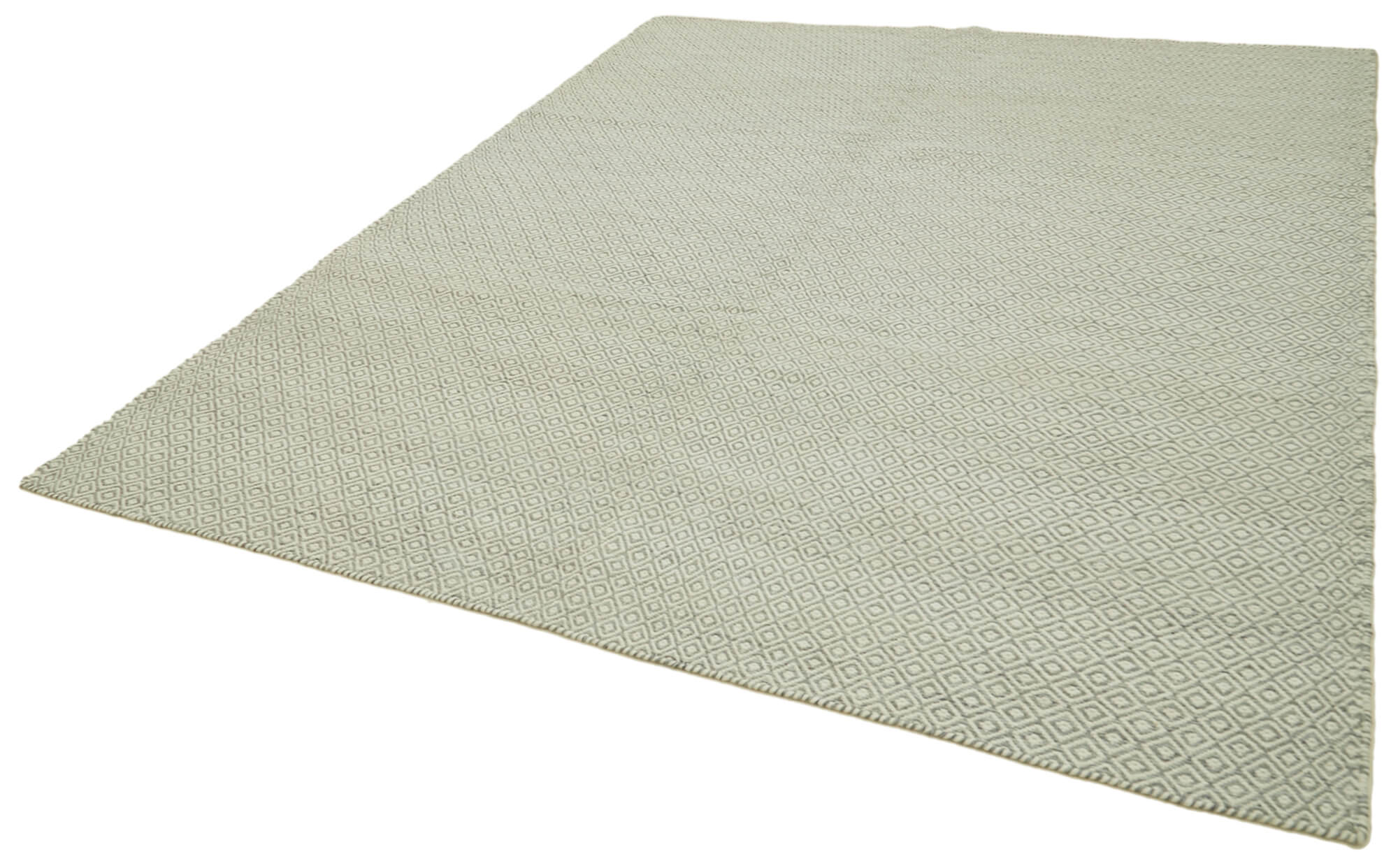Handmade Wool Cotton Rug – Grey Geometric Area Rug 8x10, Durable Woven Carpet