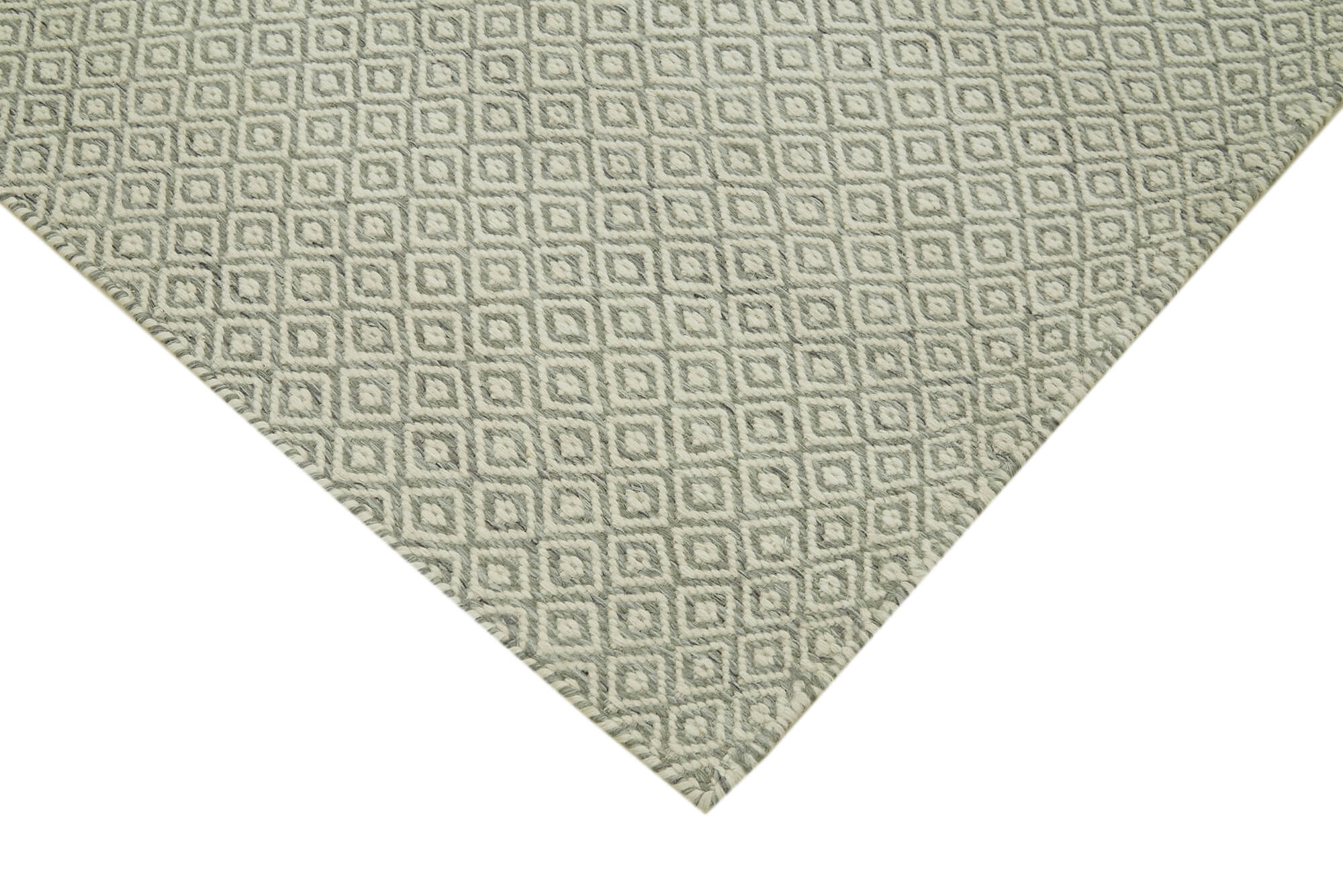 Handmade Wool Cotton Rug – Grey Geometric Area Rug 8x10, Durable Woven Carpet