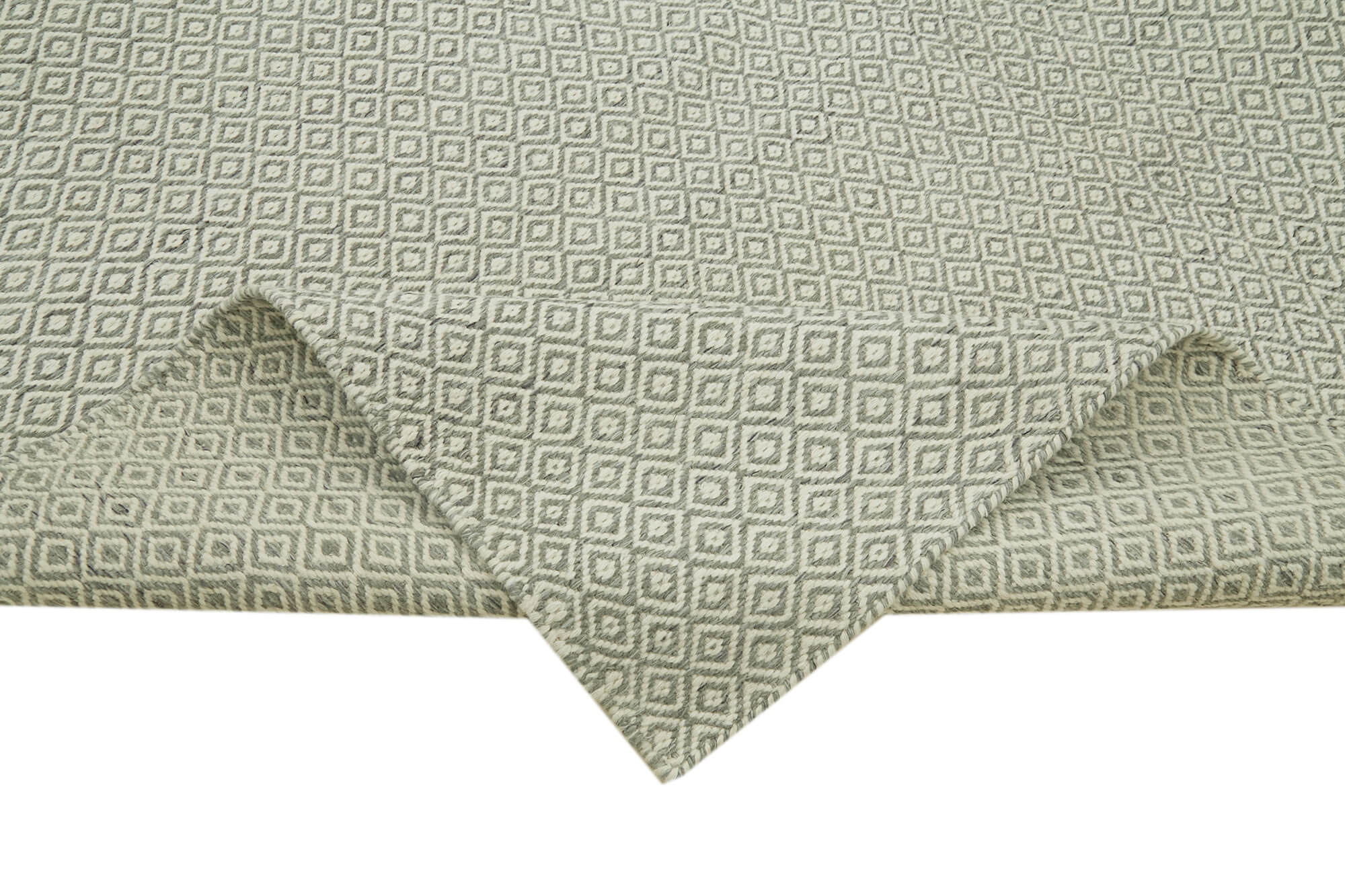 Handmade Wool Cotton Rug – Grey Geometric Area Rug 8x10, Durable Woven Carpet