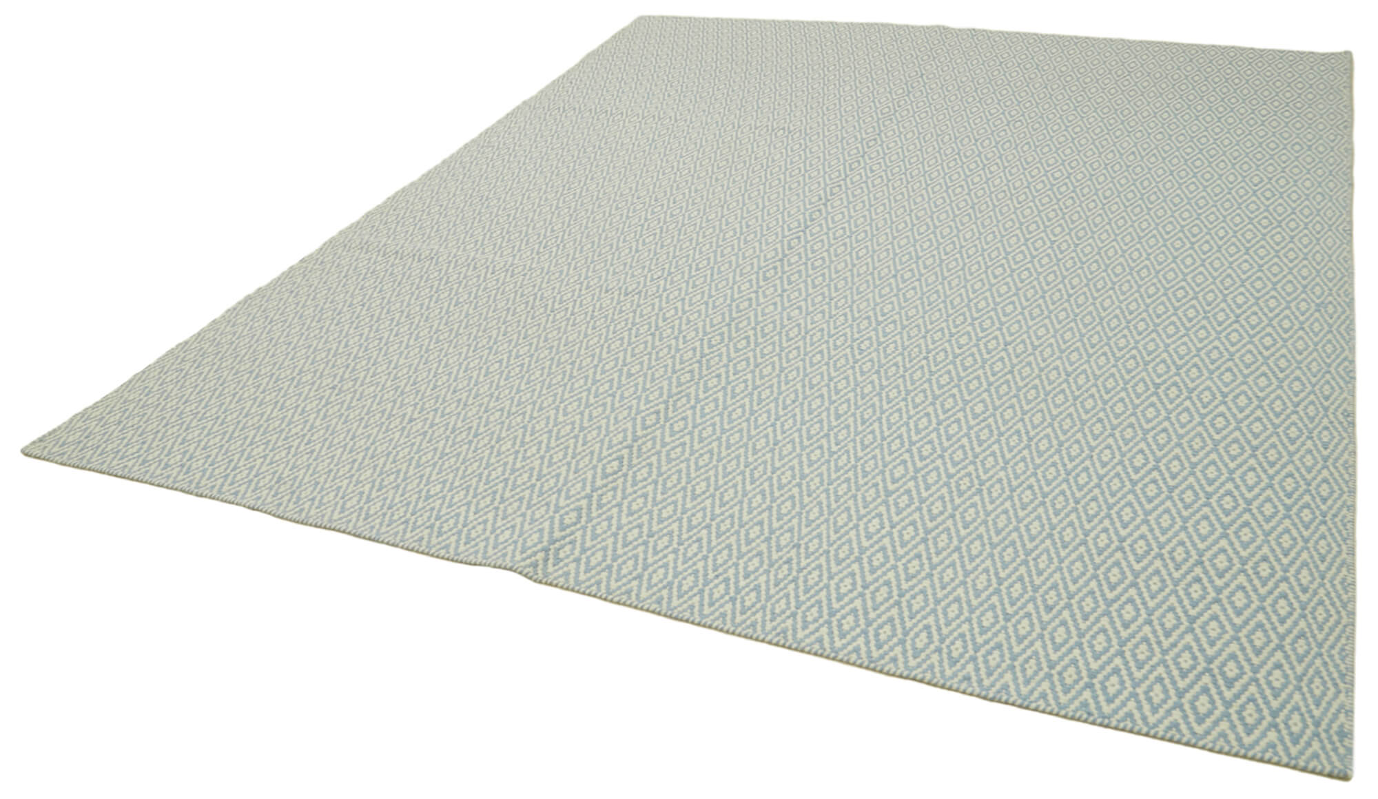 Handmade Wool Cotton Rug - Blue Geometric Area Rug, Soft Textured Carpet 8'1"x10'