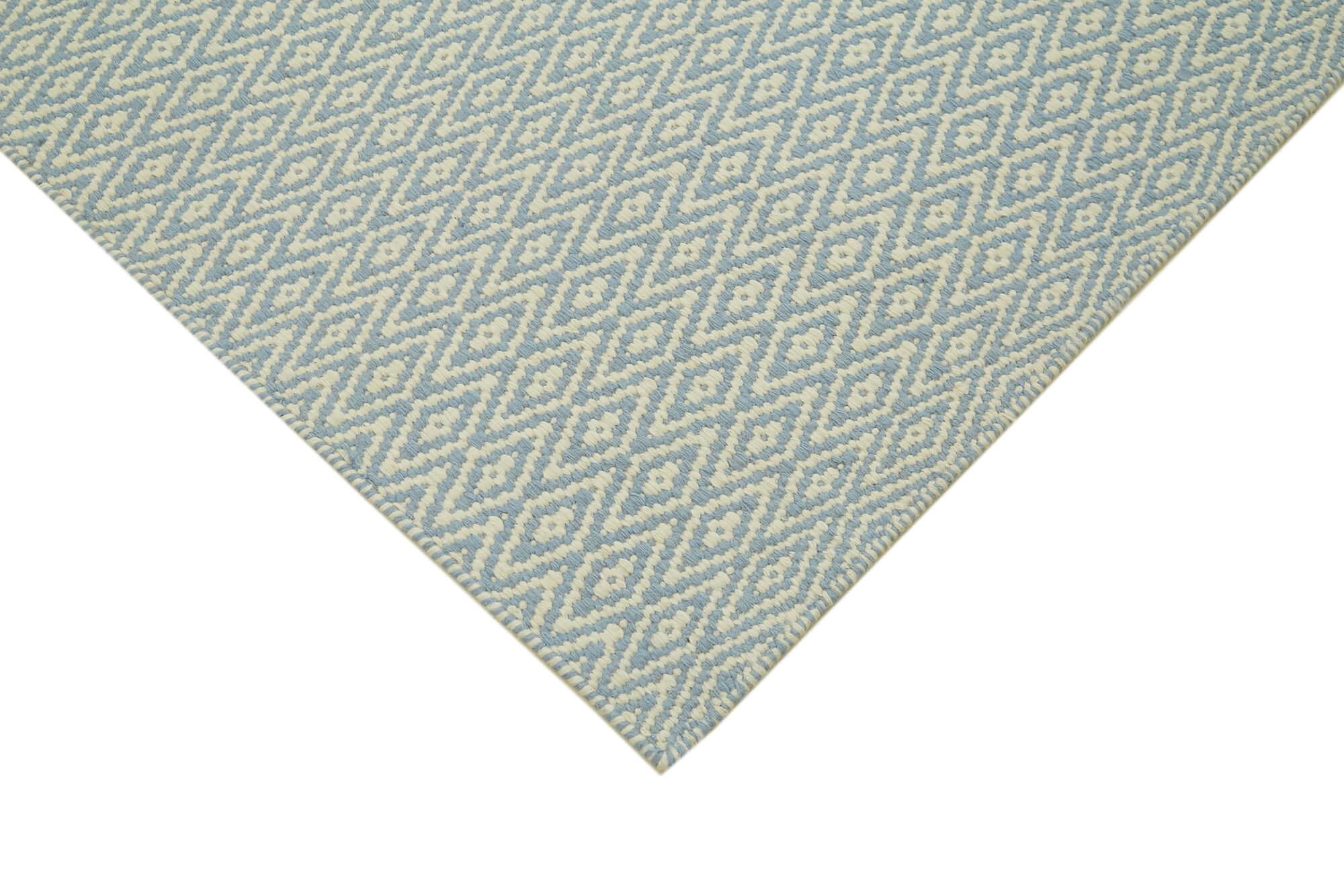 Handmade Wool Cotton Rug - Blue Geometric Area Rug, Soft Textured Carpet 8'1"x10'