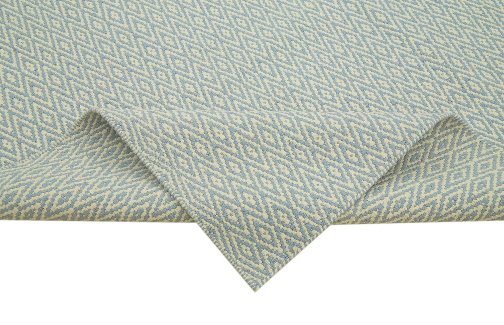 Handmade Wool Cotton Rug - Blue Geometric Area Rug, Soft Textured Carpet 8'1"x10'