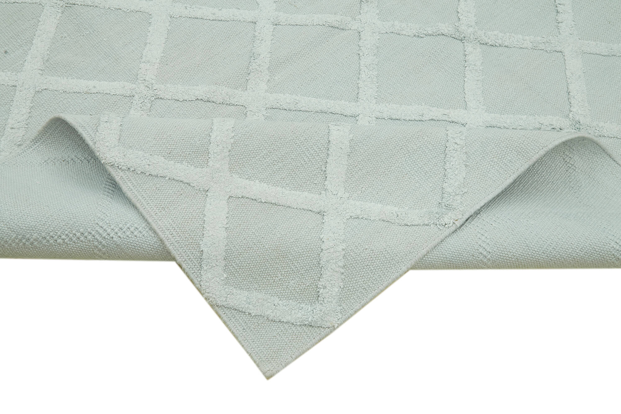 Handmade Wool Cotton Rug – Blue Geometric Area Rug | Vintage Handwoven Carpet 8'1''x10'