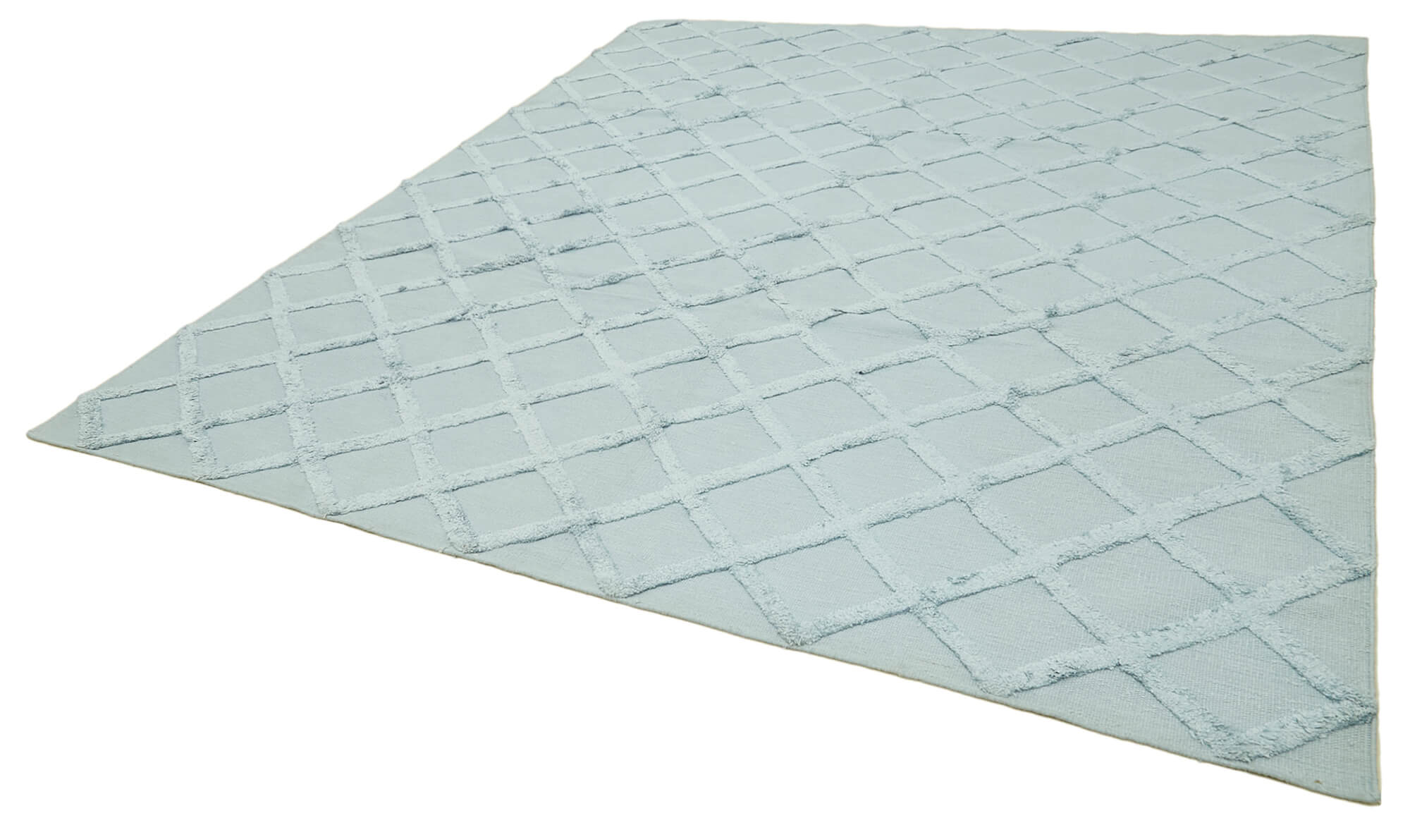 Handmade Wool Cotton Rug – Blue Geometric Area Rug, Durable Floor Covering 8'1''x10'0''