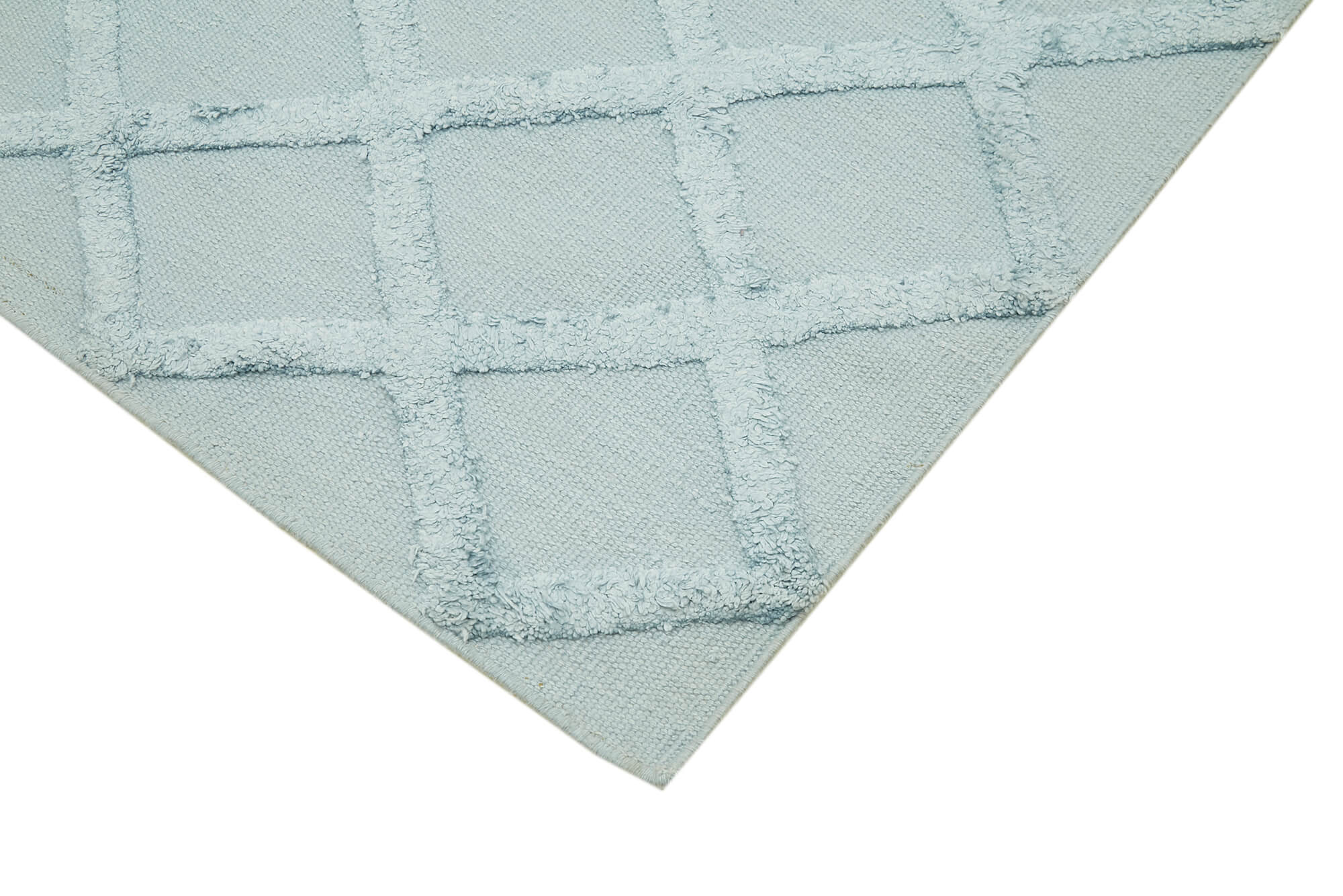 Handmade Wool Cotton Rug – Blue Geometric Area Rug, Durable Floor Covering 8'1''x10'0''