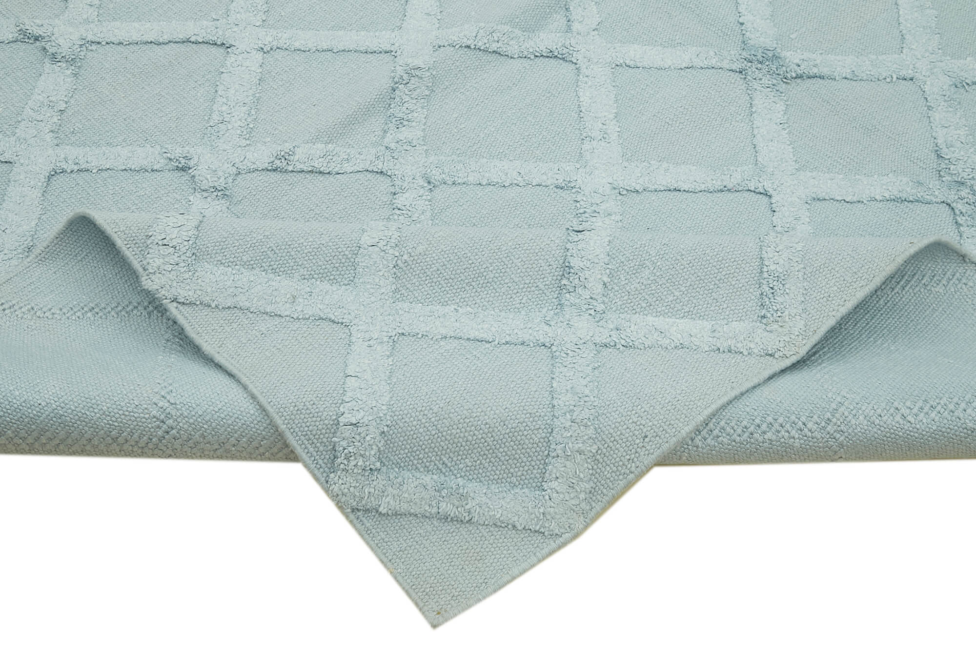 Handmade Wool Cotton Rug – Blue Geometric Area Rug, Durable Floor Covering 8'1''x10'0''