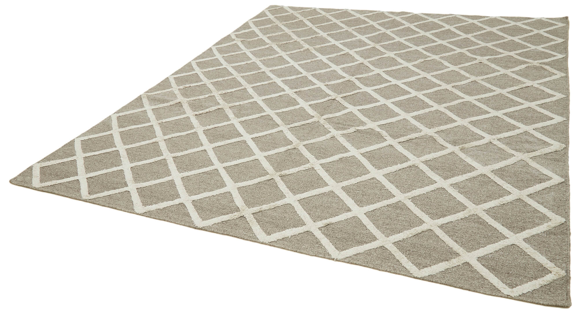 Handmade Wool Cotton Rug – Beige Geometric Area Rug 8x10, Soft Wool Blend Carpet
