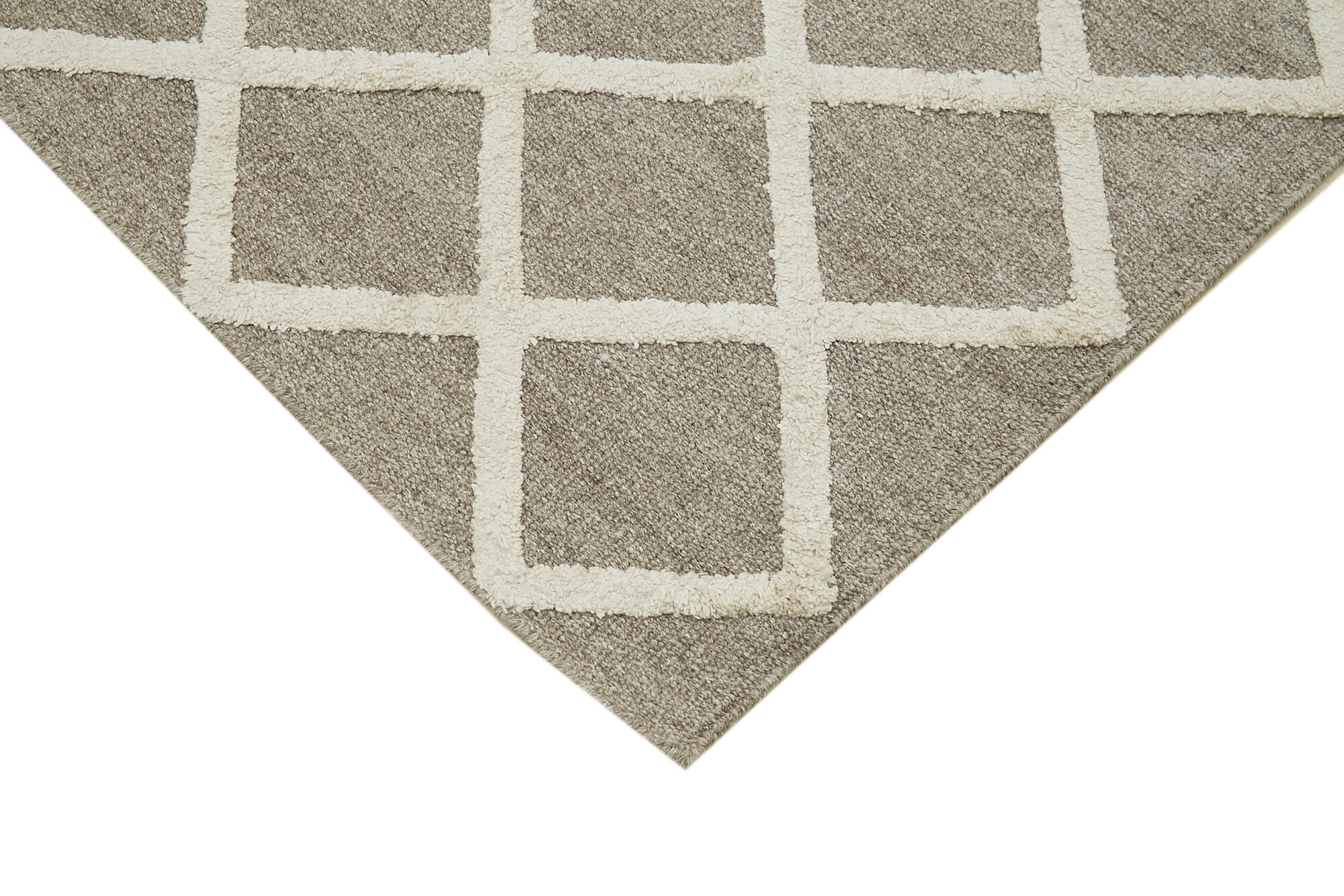 Handmade Wool Cotton Rug – Beige Geometric Area Rug 8x10, Soft Wool Blend Carpet