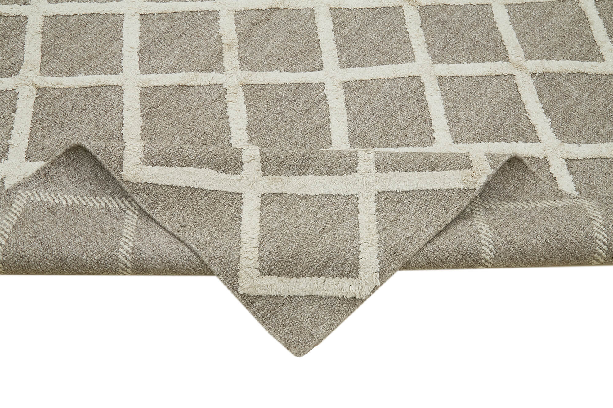 Handmade Wool Cotton Rug – Beige Geometric Area Rug 8x10, Soft Wool Blend Carpet