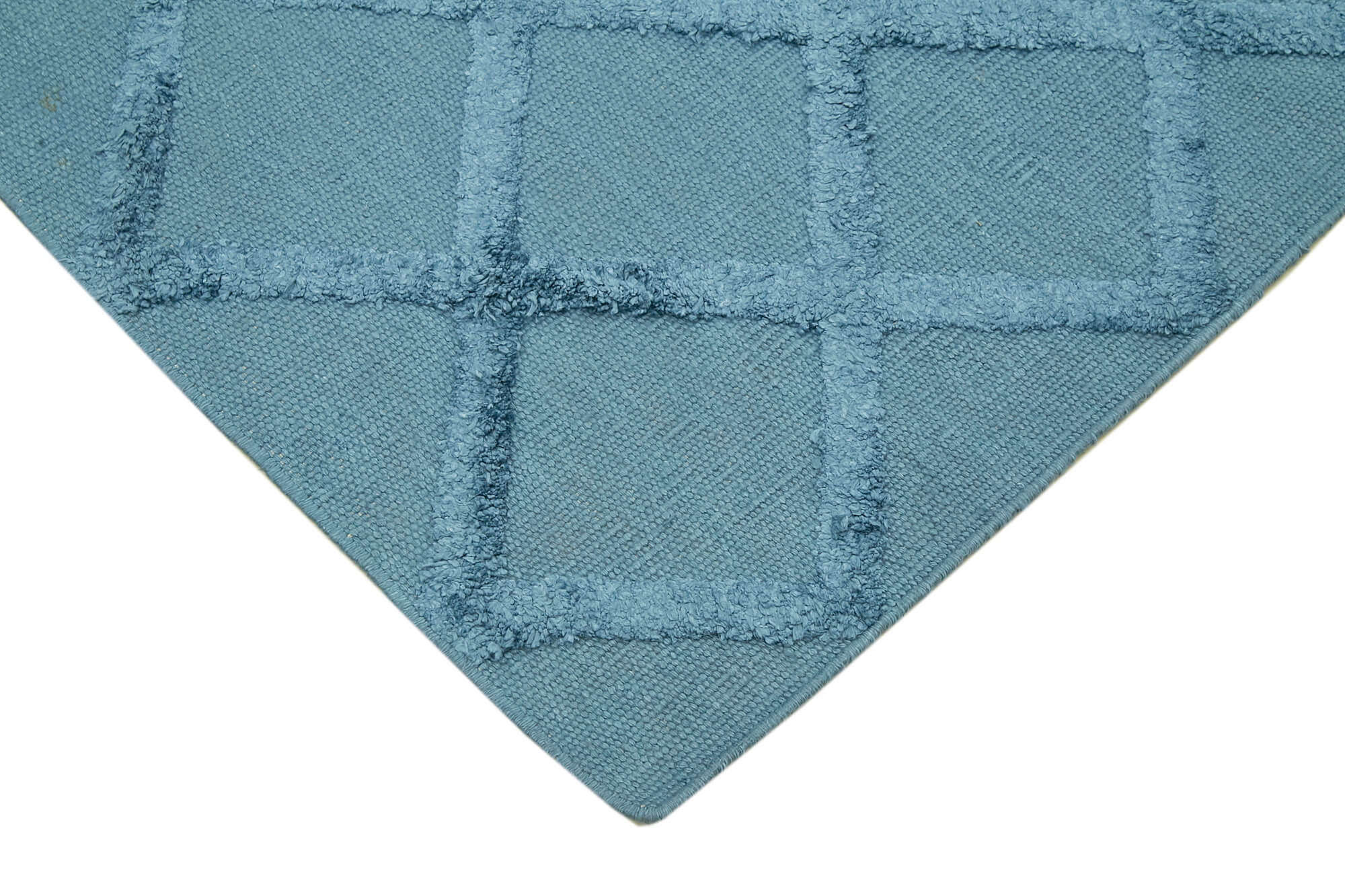 Handmade Wool Cotton Rug – Blue Geometric Area Rug | Durable Soft Texture Carpet 8'1''x10'