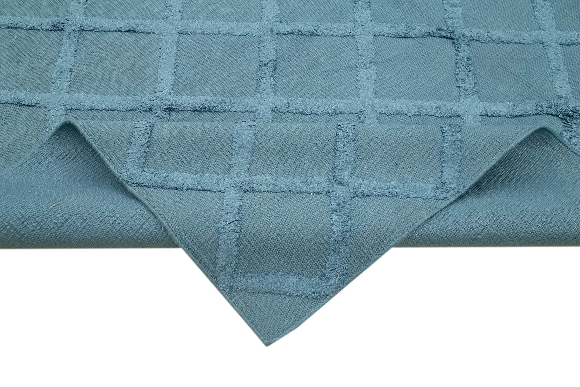 Handmade Wool Cotton Rug – Blue Geometric Area Rug | Durable Soft Texture Carpet 8'1''x10'