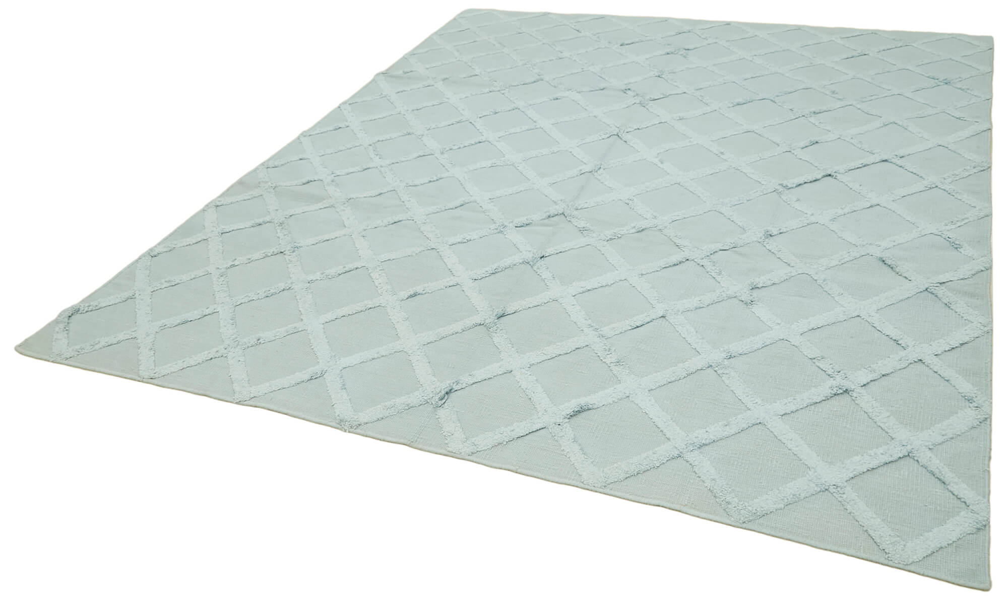 Handmade Wool Cotton Rug - Blue Geometric Area Rug, Artisan Crafted Turkish Carpet 8'1"x10'