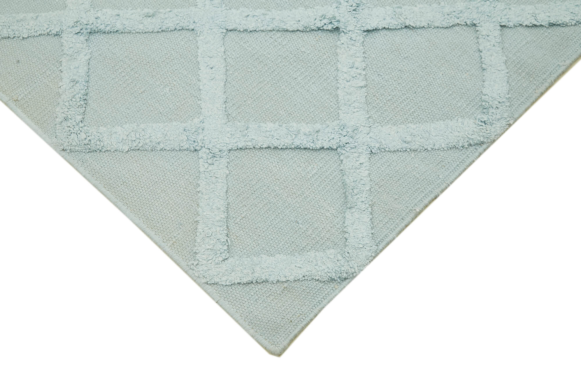 Handmade Wool Cotton Rug - Blue Geometric Area Rug, Artisan Crafted Turkish Carpet 8'1"x10'