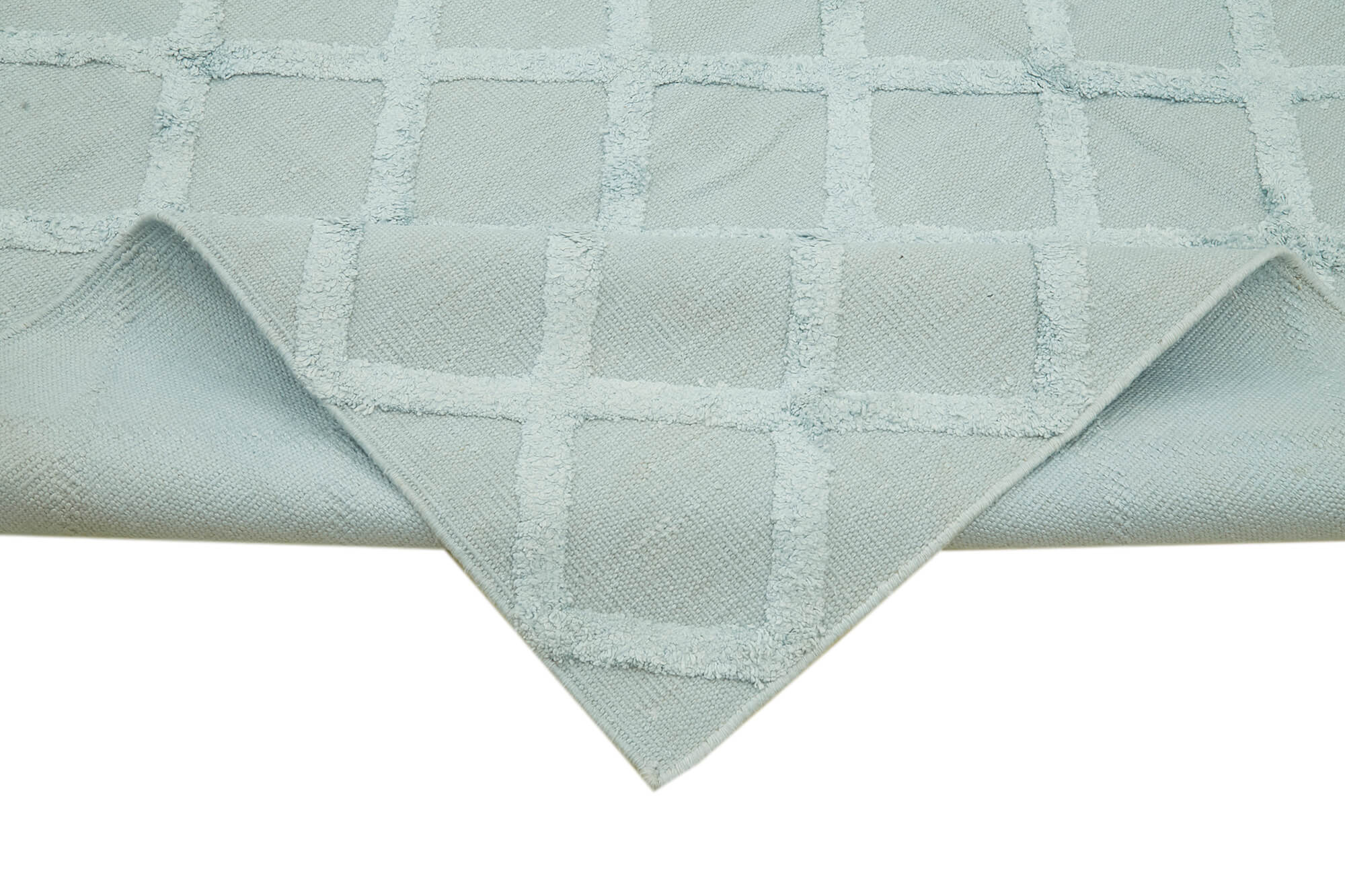 Handmade Wool Cotton Rug - Blue Geometric Area Rug, Artisan Crafted Turkish Carpet 8'1"x10'
