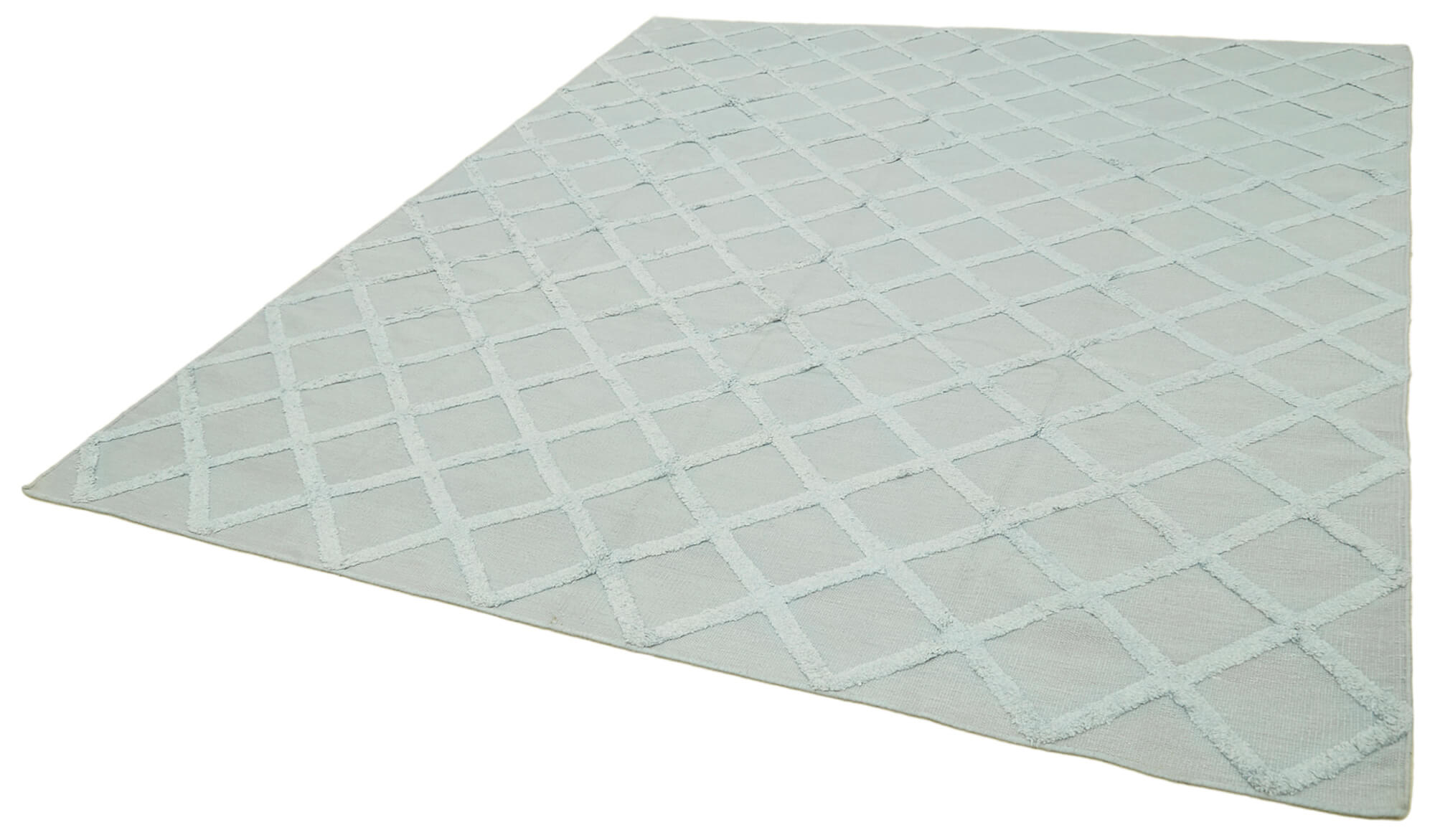 Handmade Wool Cotton Rug - Blue Geometric Area Rug | Durable Woven Carpet 8'1''x10'