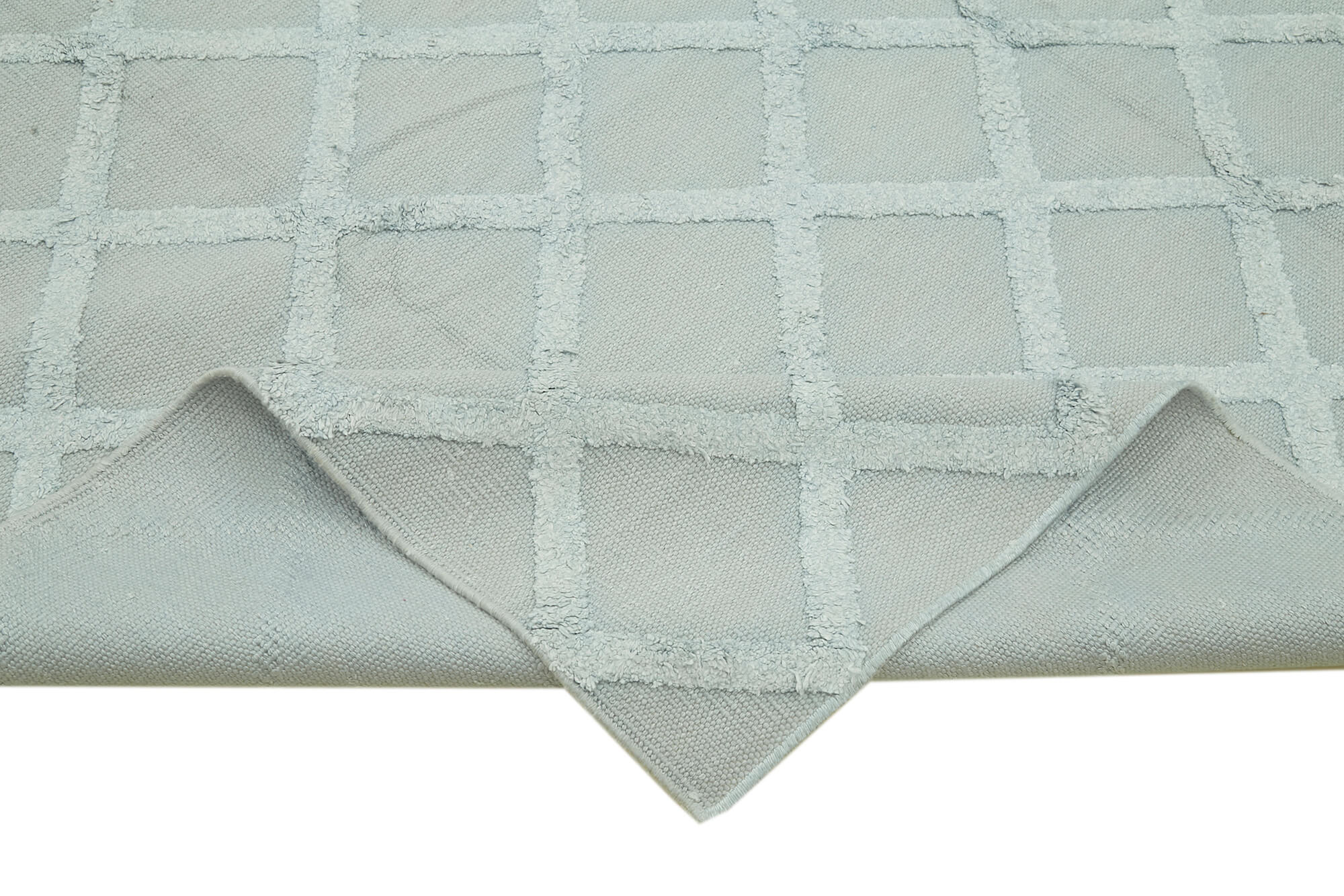Handmade Wool Cotton Rug - Blue Geometric Area Rug | Durable Woven Carpet 8'1''x10'