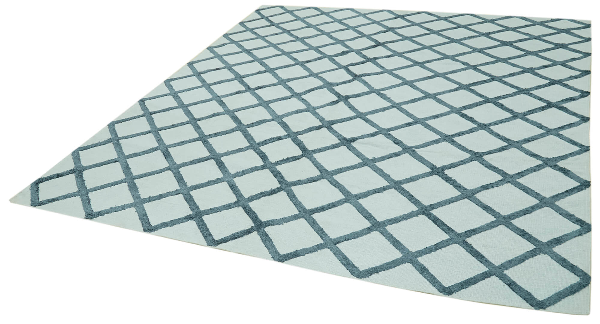Handmade Wool Cotton Rug - Blue Geometric Area Rug | Artisan Crafted, Durable Cotton Base