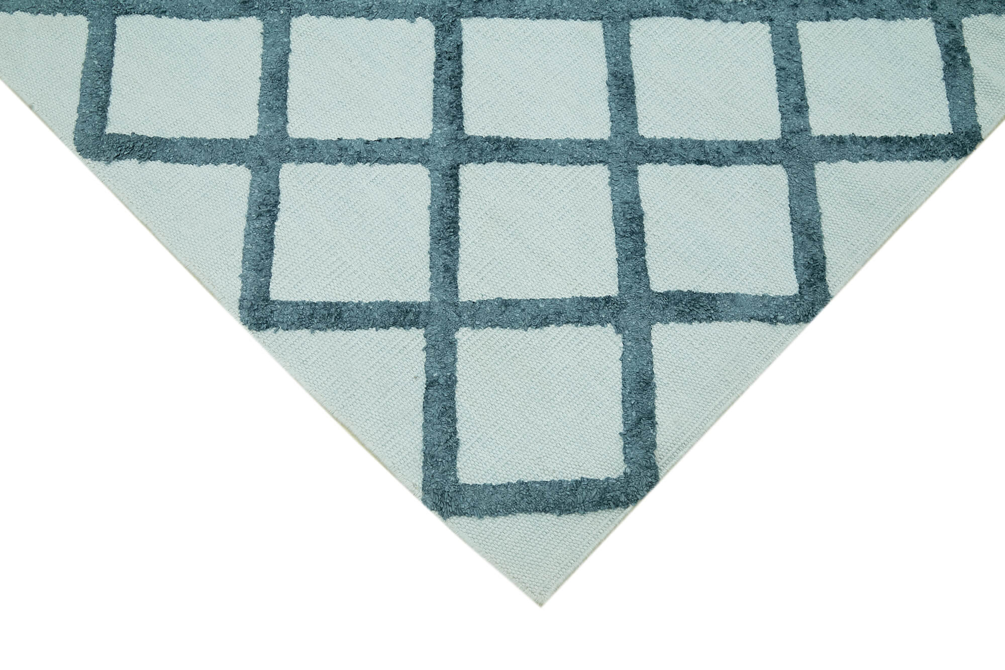 Handmade Wool Cotton Rug - Blue Geometric Area Rug | Artisan Crafted, Durable Cotton Base