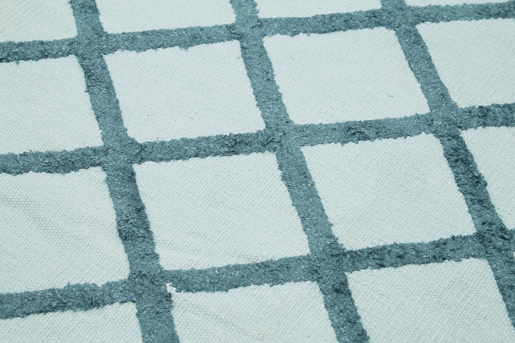 Handmade Wool Cotton Rug - Blue Geometric Area Rug | Artisan Crafted, Durable Cotton Base