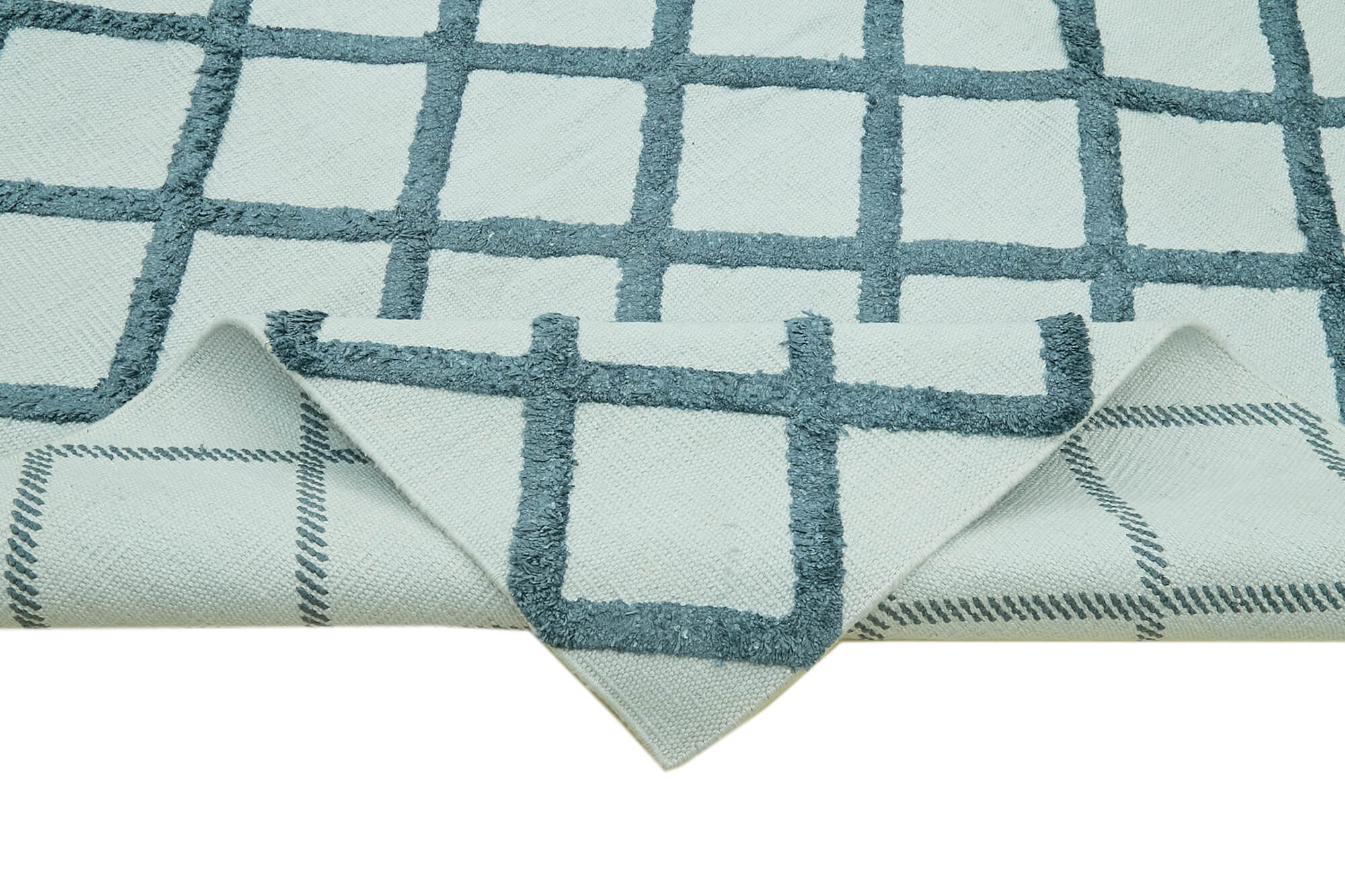 Handmade Wool Cotton Rug - Blue Geometric Area Rug | Artisan Crafted, Durable Cotton Base