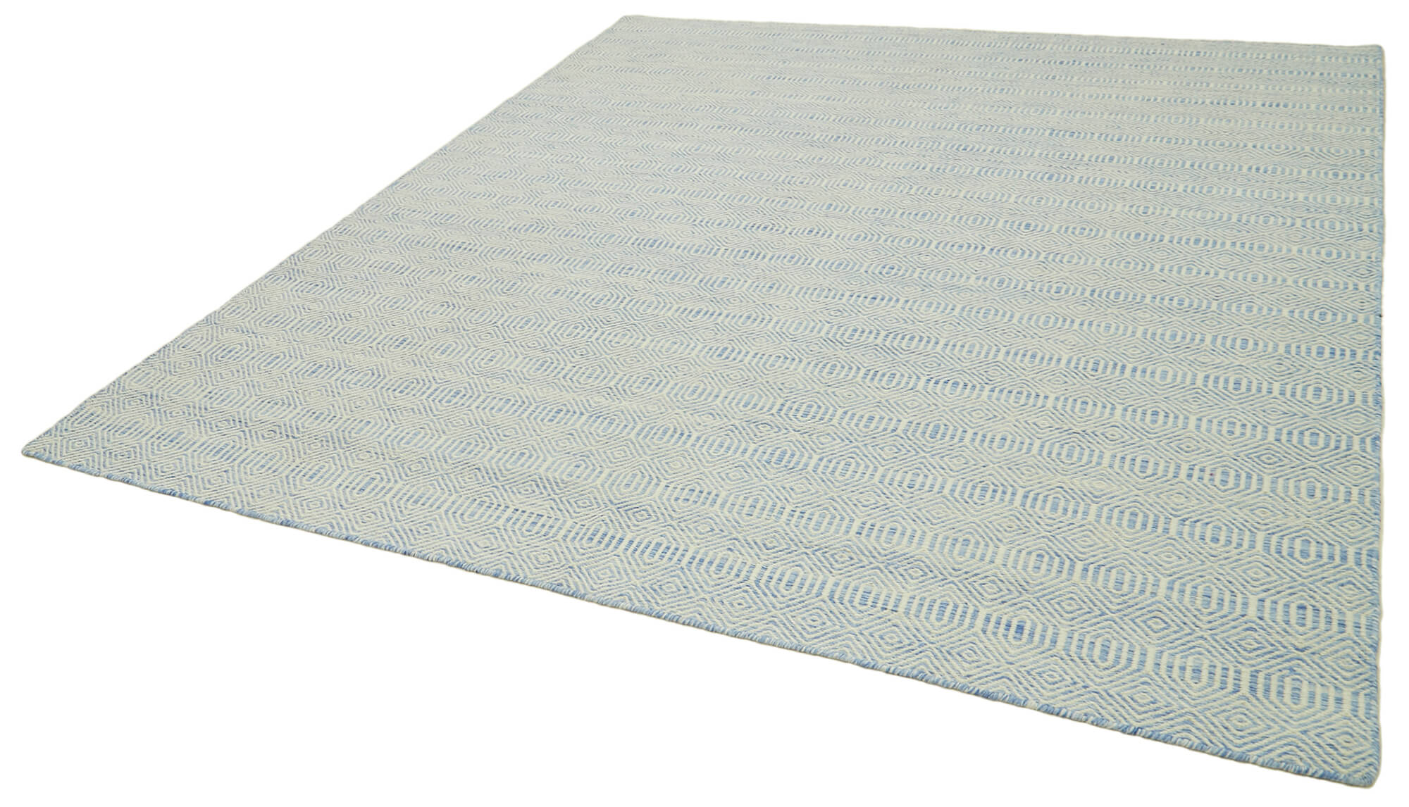 Handmade Wool Cotton Rug – Blue Geometric Area Rug | Durable Cotton Carpet 8'x10'