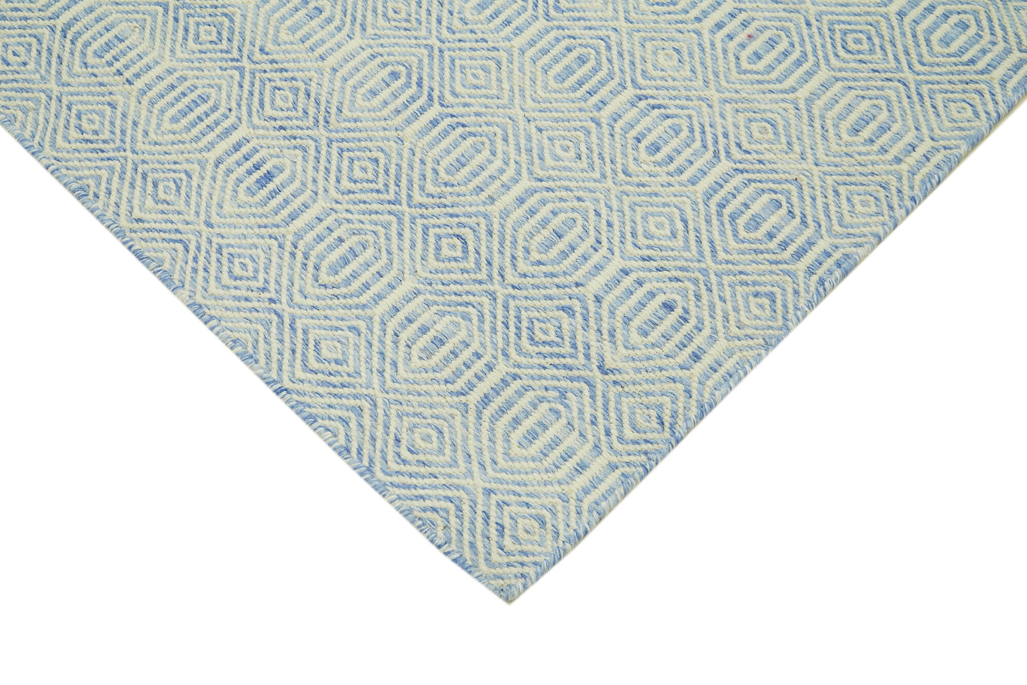 Handmade Wool Cotton Rug – Blue Geometric Area Rug | Durable Cotton Carpet 8'x10'