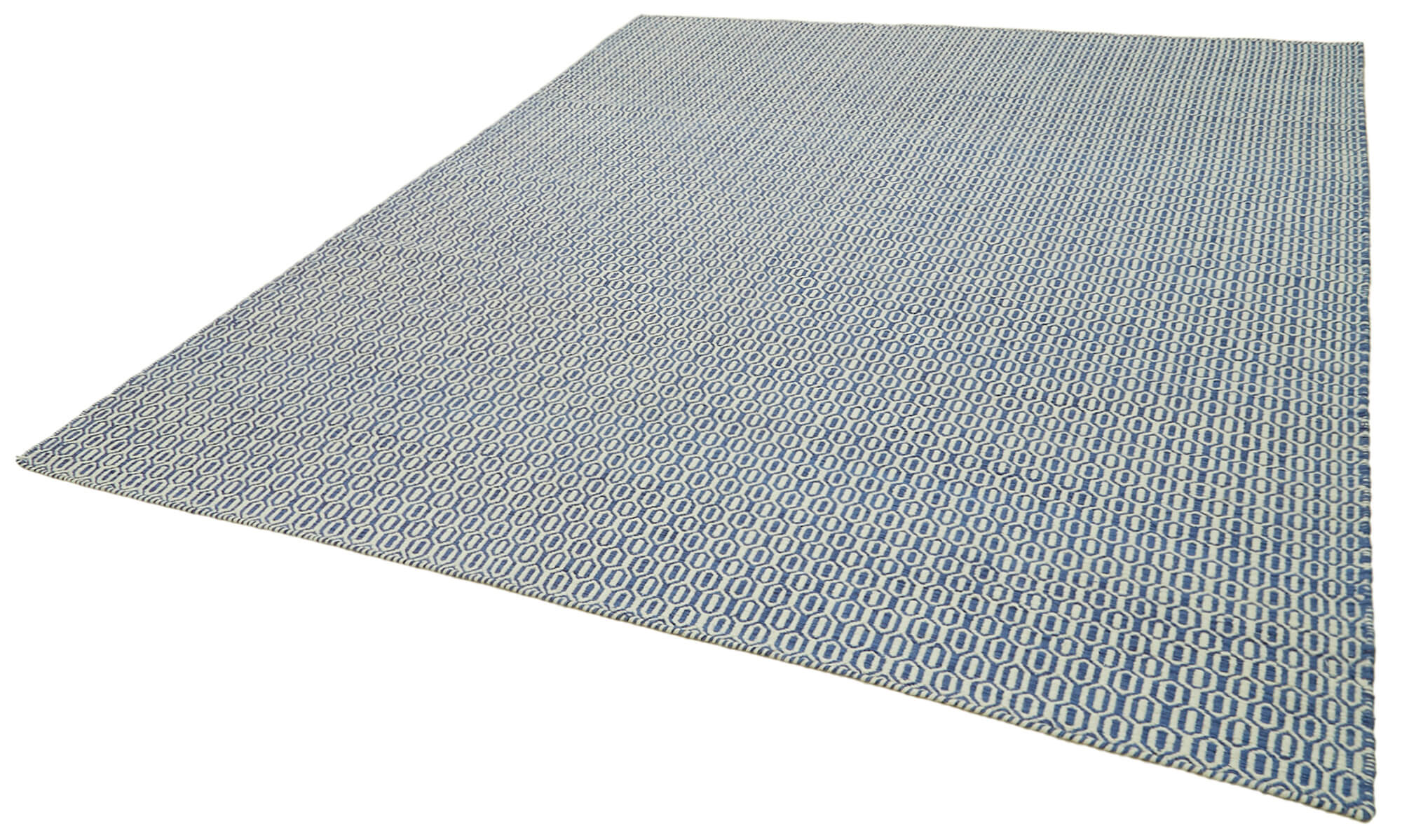 Handmade Wool Cotton Rug – Blue Geometric Area Rug | Durable Soft Natural Fiber Carpet