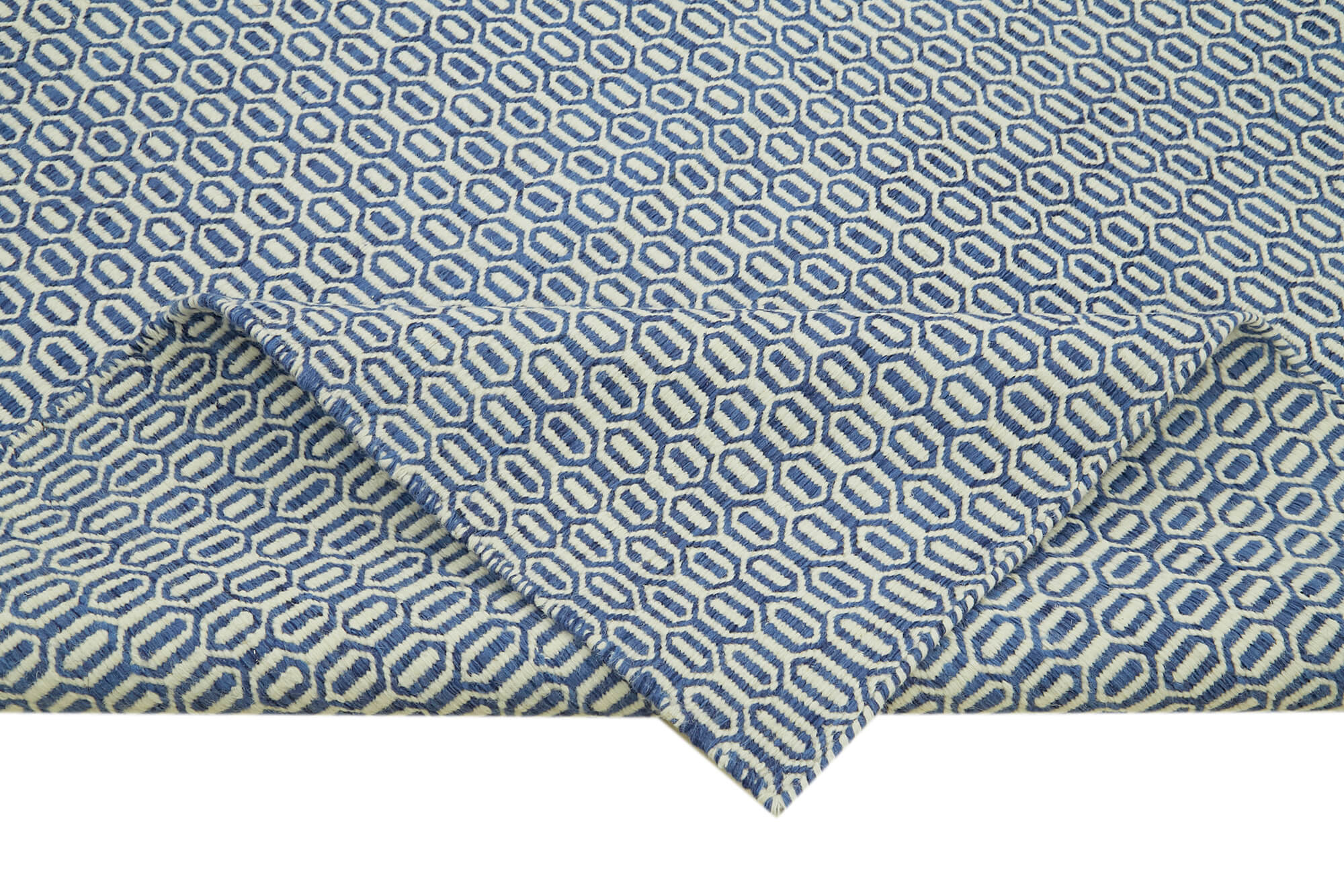 Handmade Wool Cotton Rug – Blue Geometric Area Rug | Durable Soft Natural Fiber Carpet