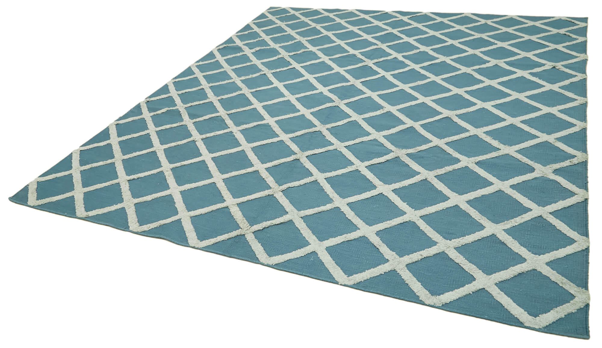 Handmade Wool Cotton Rug – Blue Geometric Area Rug | Durable Living Room Carpet 8'1''x10'